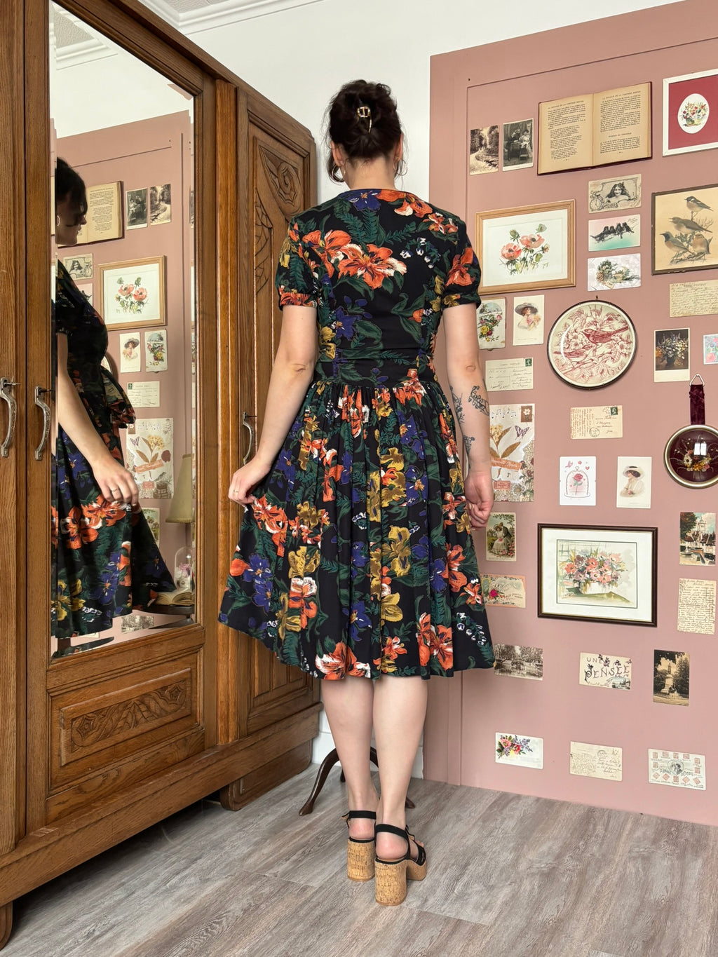 Robe midi patineuse fleurie René Derhy – T.38/40 – Vintage années 90