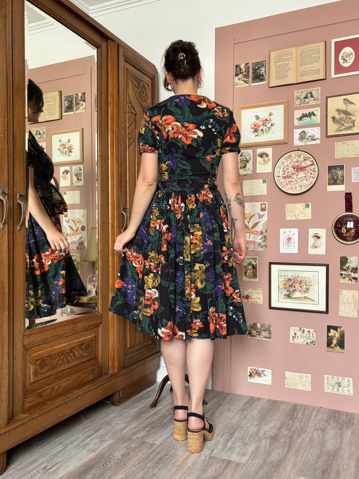 Robe midi patineuse fleurie René Derhy – T.38/40 – Vintage années 90