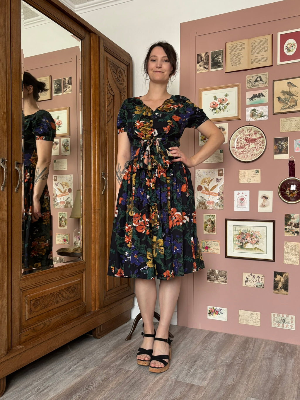 Robe midi patineuse fleurie René Derhy – T.38/40 – Vintage années 90