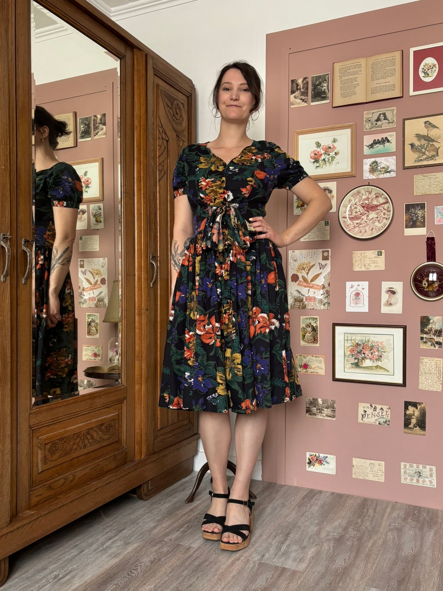 Robe midi patineuse fleurie René Derhy – T.38/40 – Vintage années 90