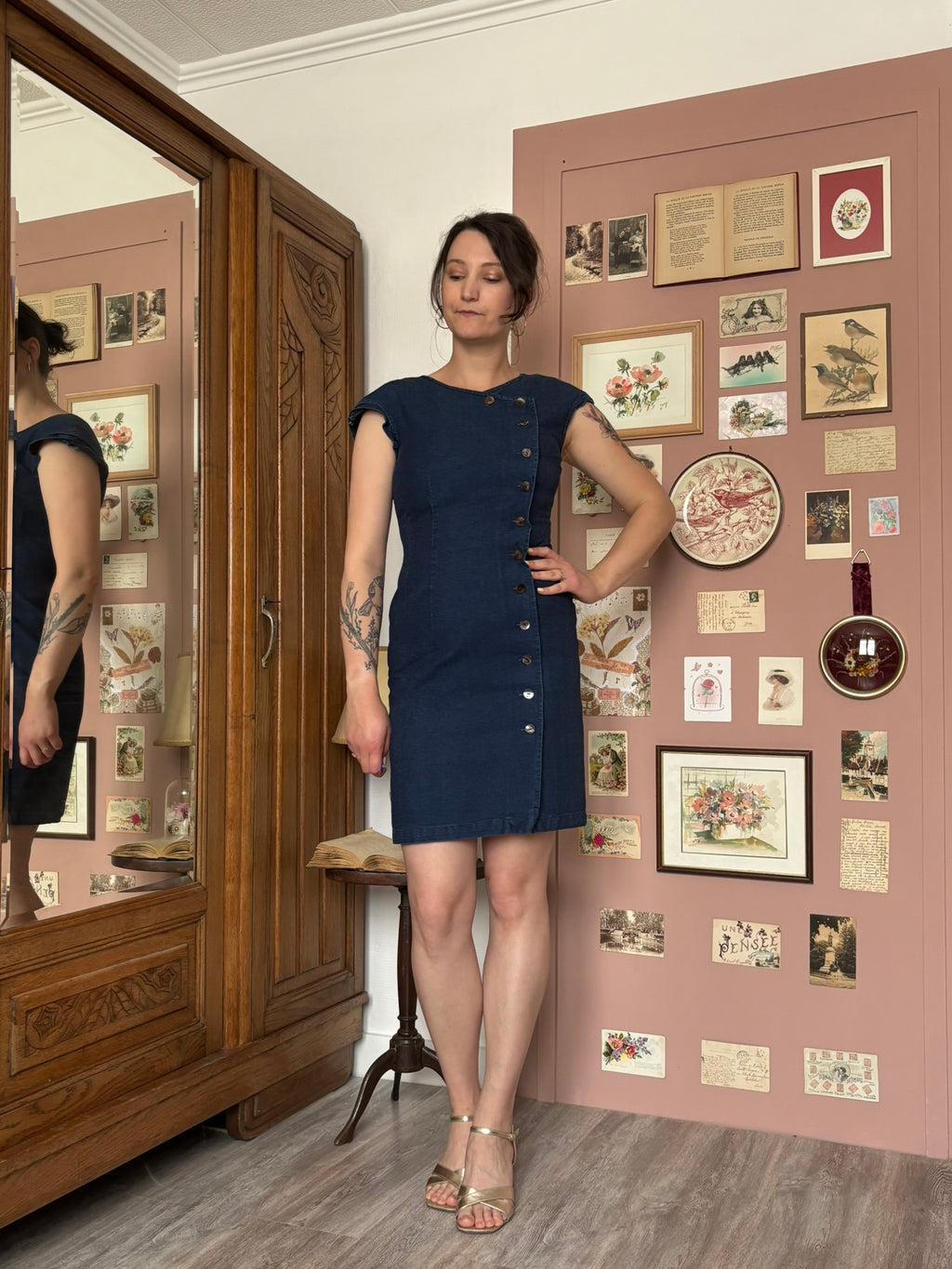 Robe denim boutonnée asymétrique – T.36 – Vintage années 2000