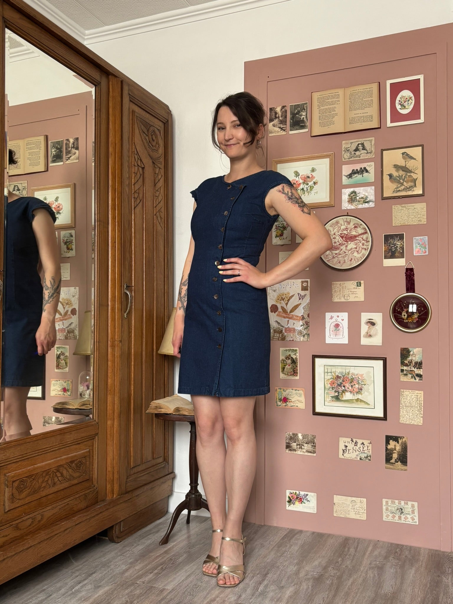 Robe denim boutonnée asymétrique – T.36 – Vintage années 2000