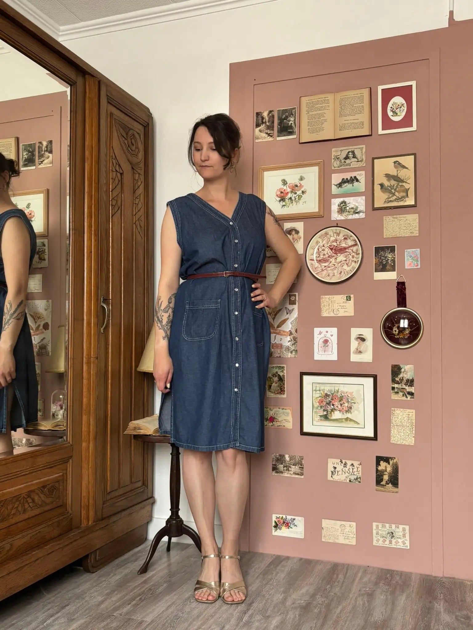 Robe denim sans manches boutonnée – Du 42 au 46 - Vintage années 90