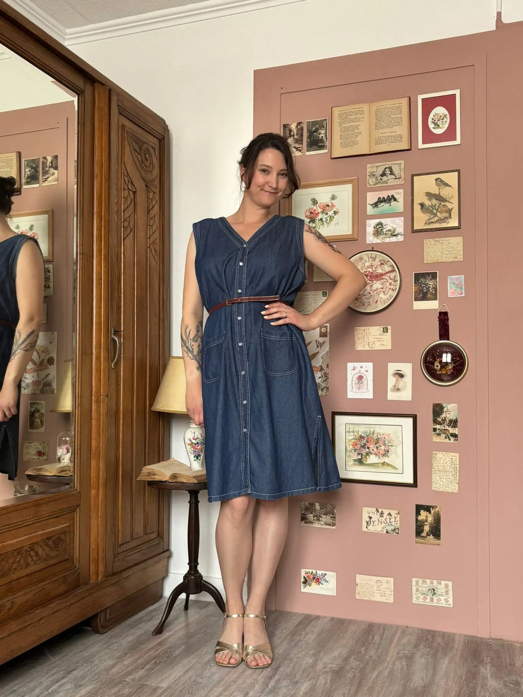 Robe denim sans manches boutonnée – Du 42 au 46 - Vintage années 90