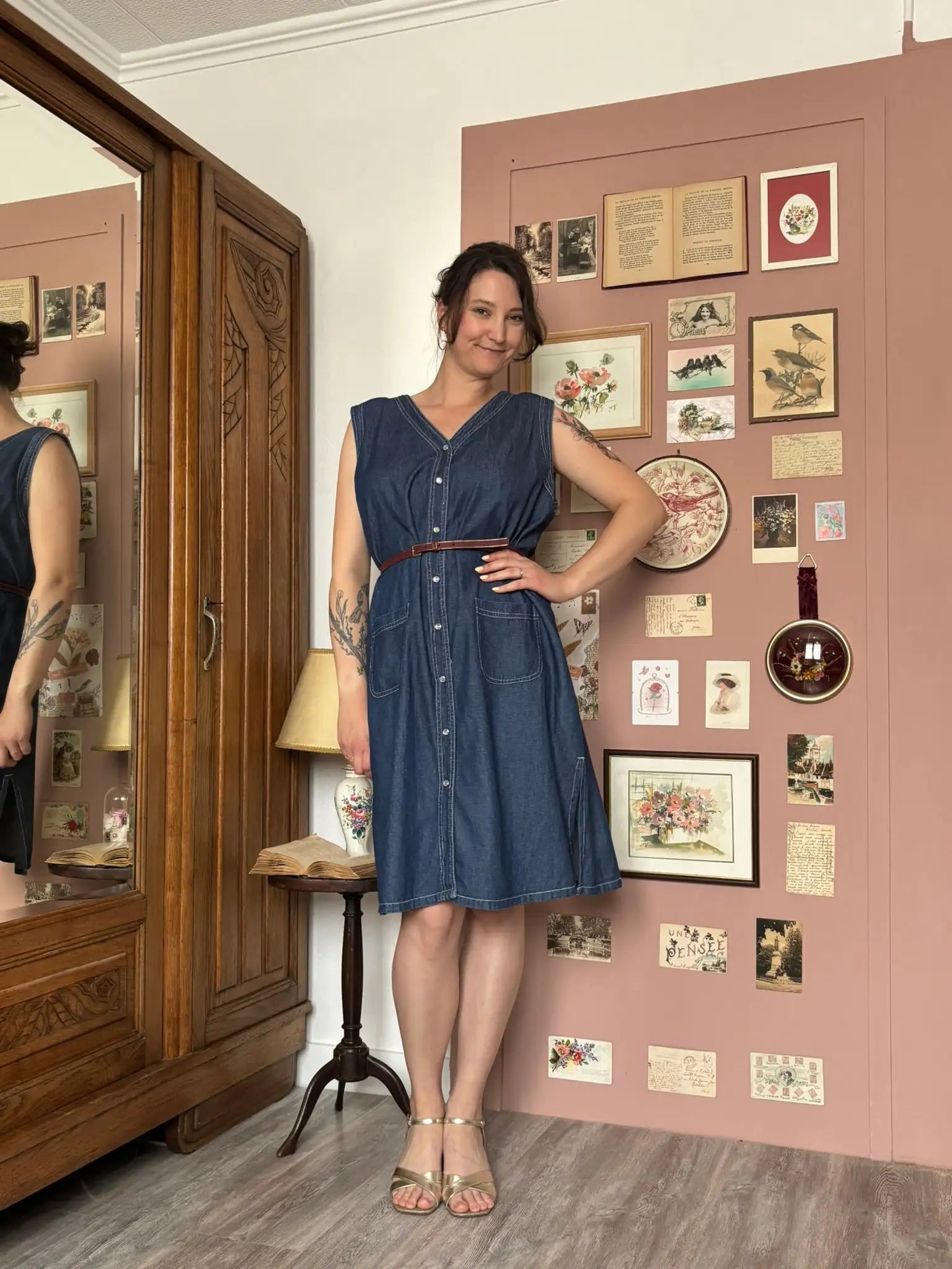 Robe denim sans manches boutonnée – Du 42 au 46 - Vintage années 90