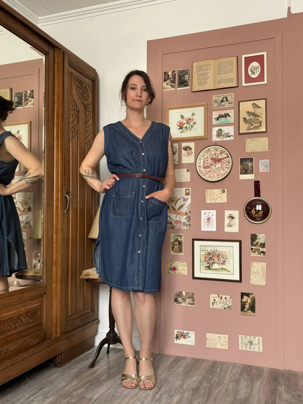 Robe denim sans manches boutonnée – Du 42 au 46 - Vintage années 90