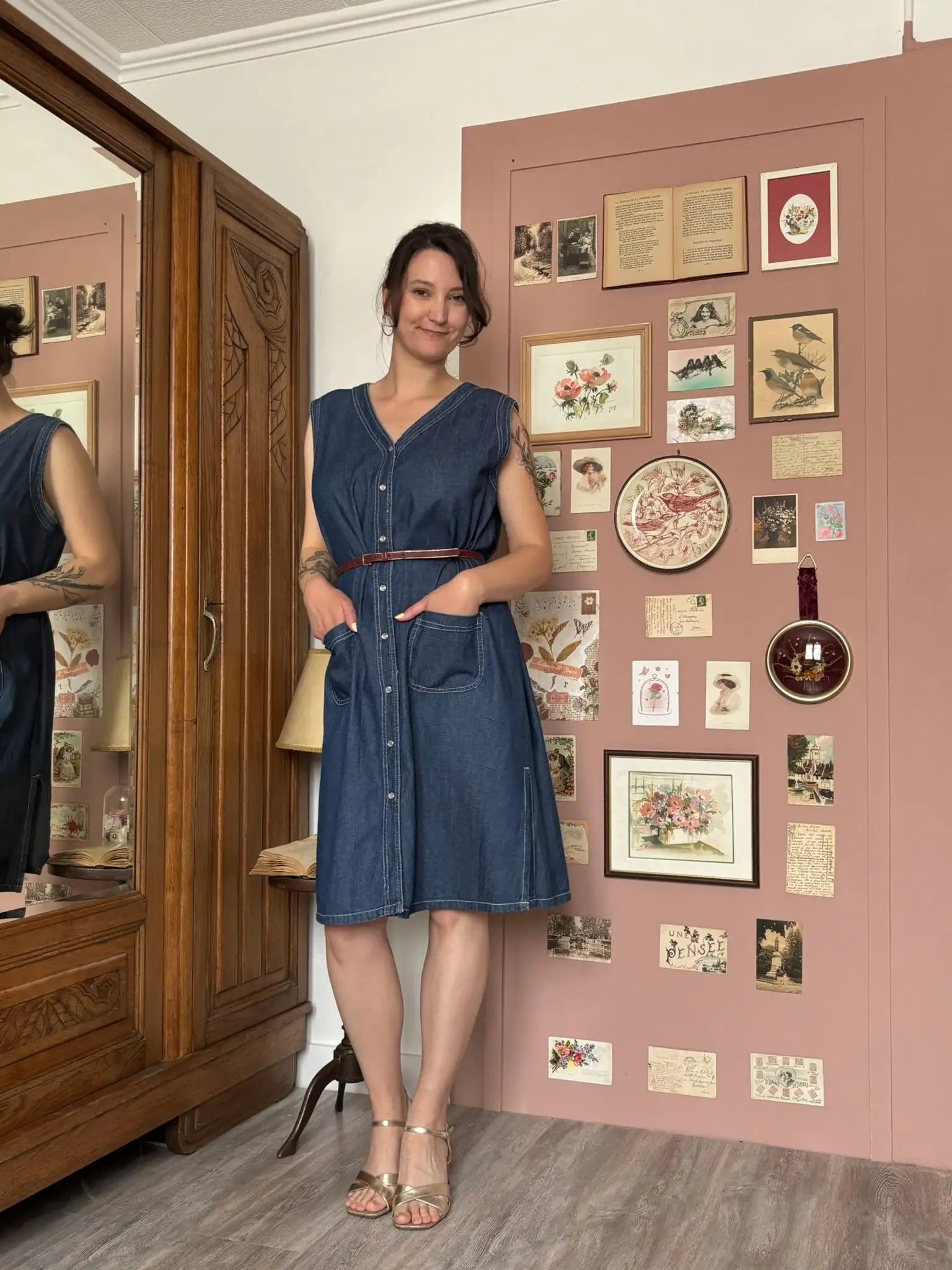 Robe denim sans manches boutonnée – Du 42 au 46 - Vintage années 90