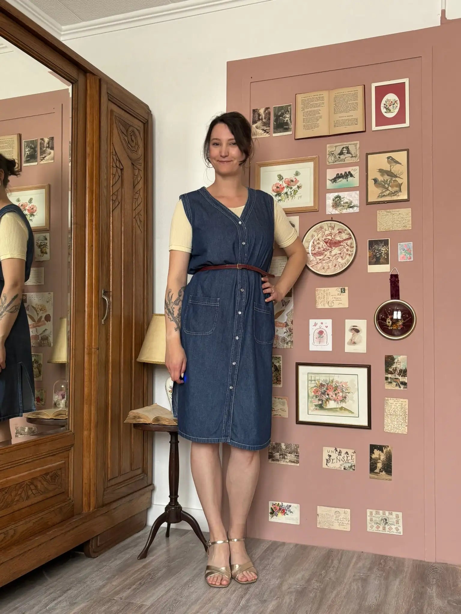 Robe denim sans manches boutonnée – Du 42 au 46 - Vintage années 90