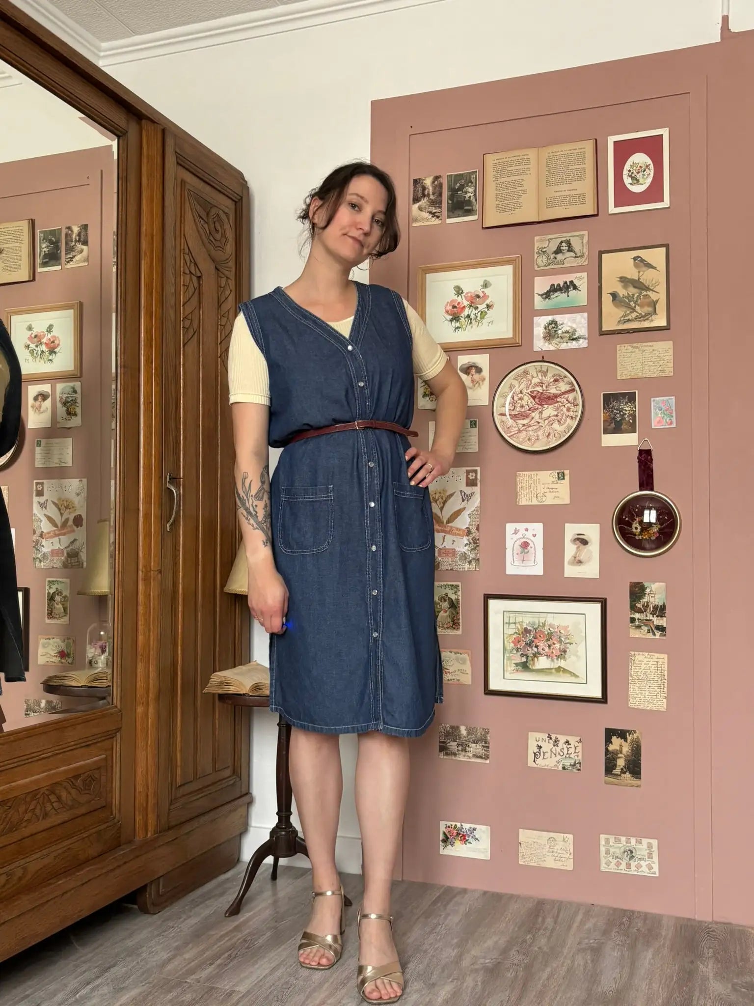 Robe denim sans manches boutonnée – Du 42 au 46 - Vintage années 90