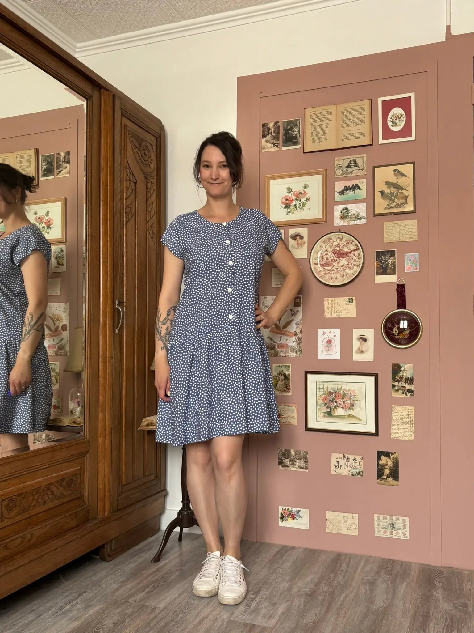 Robe à pois bleue et blanche – Cousue main –T.38/40 -  Vintage années 80/90