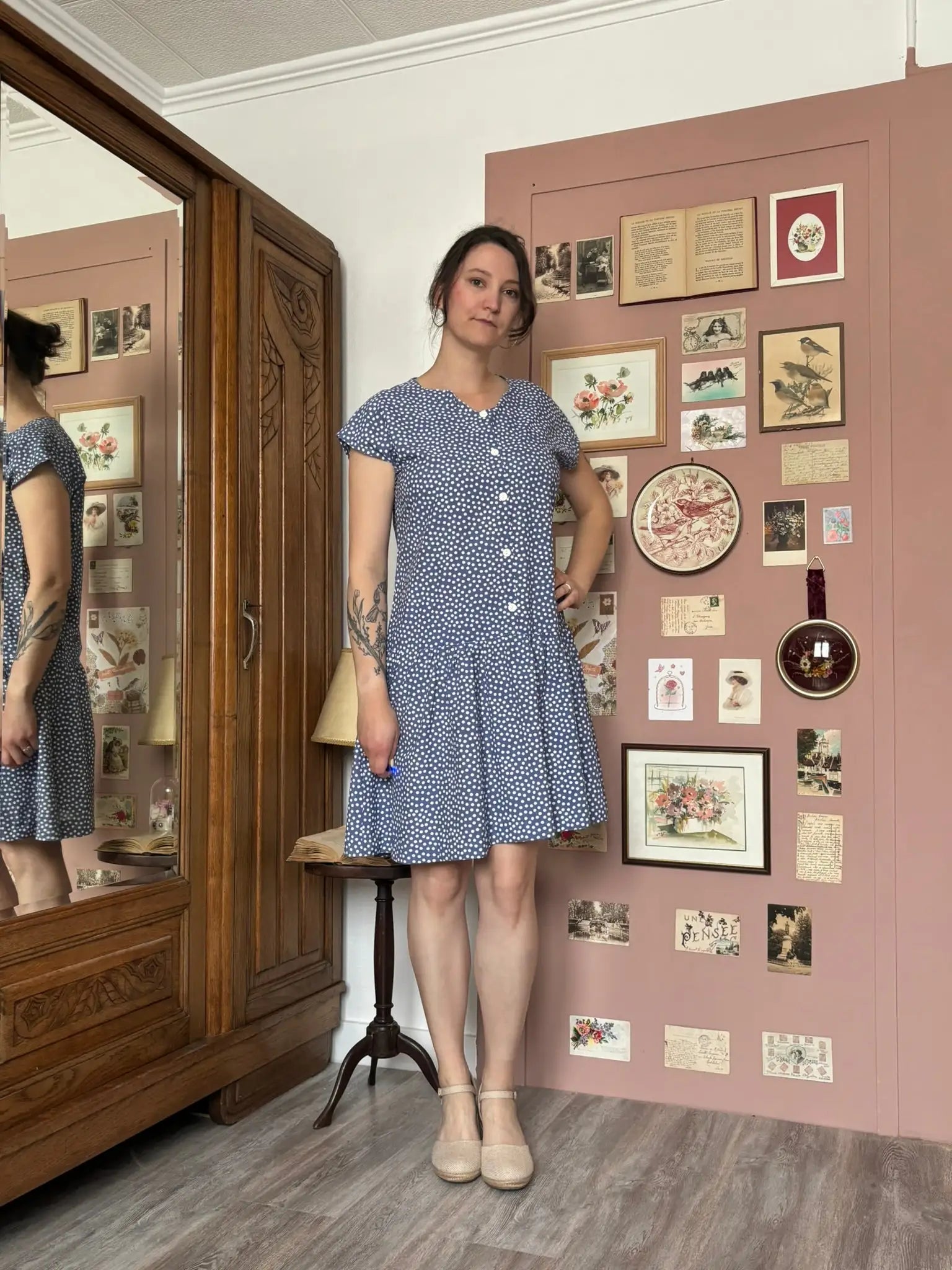 Robe à pois bleue et blanche – Cousue main –T.38/40 -  Vintage années 80/90