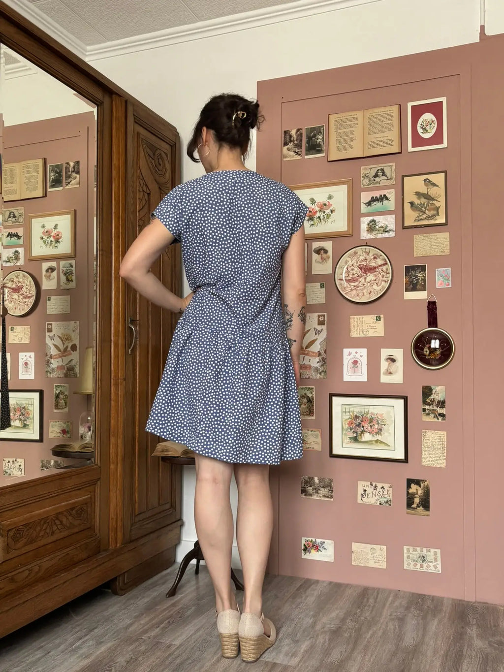 Robe à pois bleue et blanche – Cousue main –T.38/40 -  Vintage années 80/90