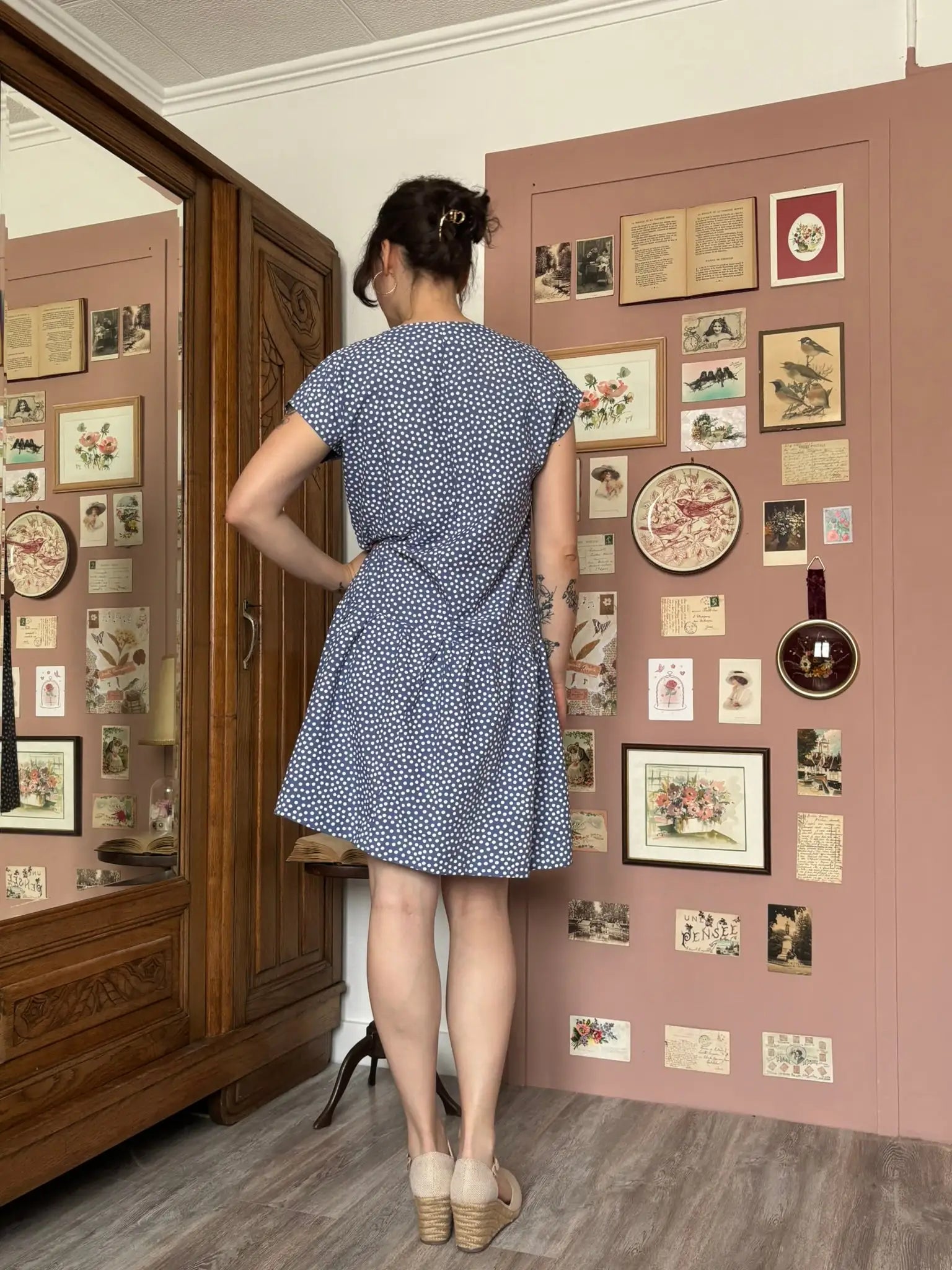 Robe à pois bleue et blanche – Cousue main –T.38/40 -  Vintage années 80/90