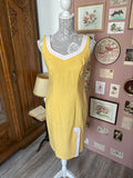 Robe droite jaune en lin – Katies – T.34 – Vintage années 80