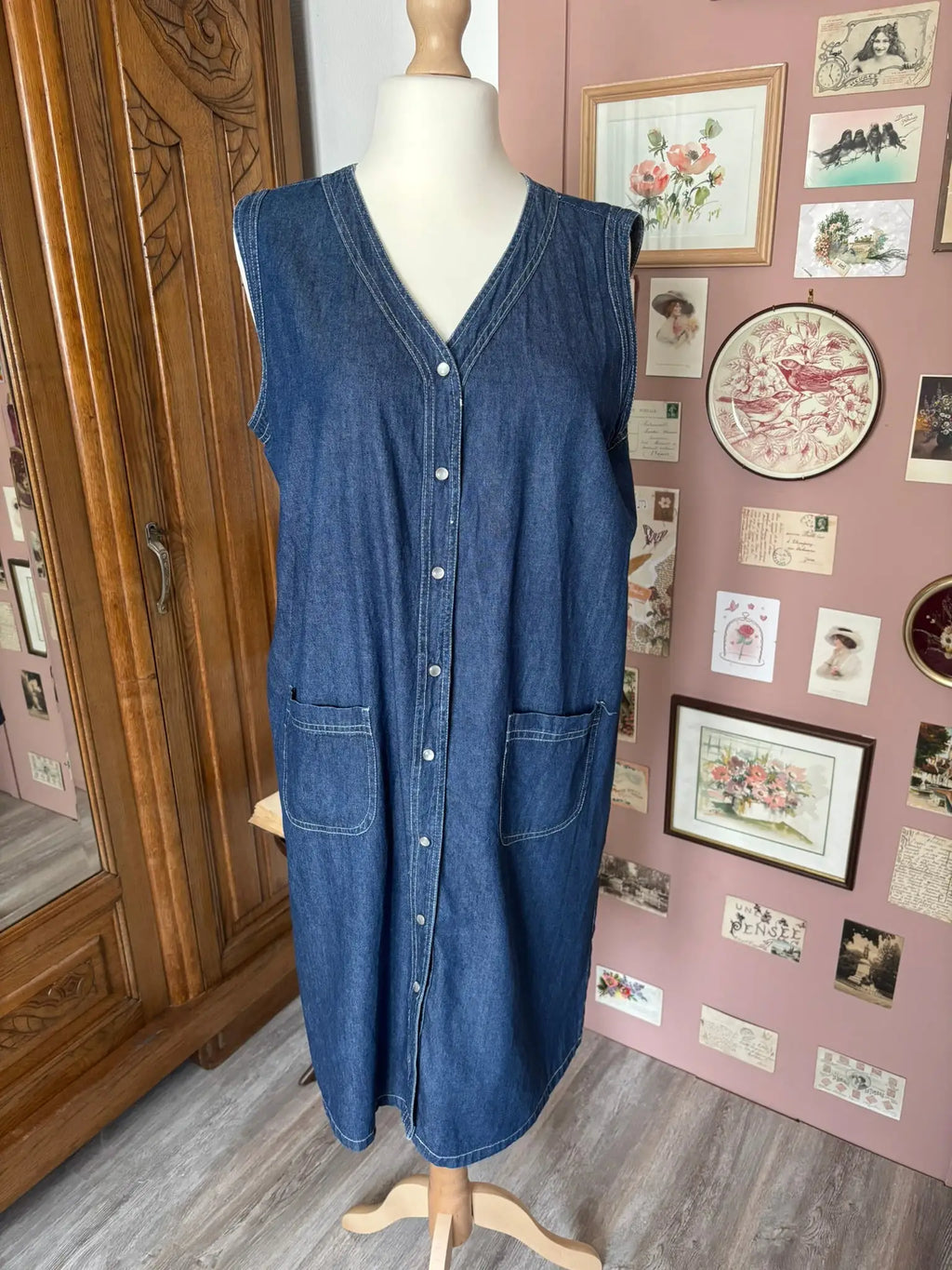 Robe denim sans manches boutonnée – Du 42 au 46 - Vintage années 90