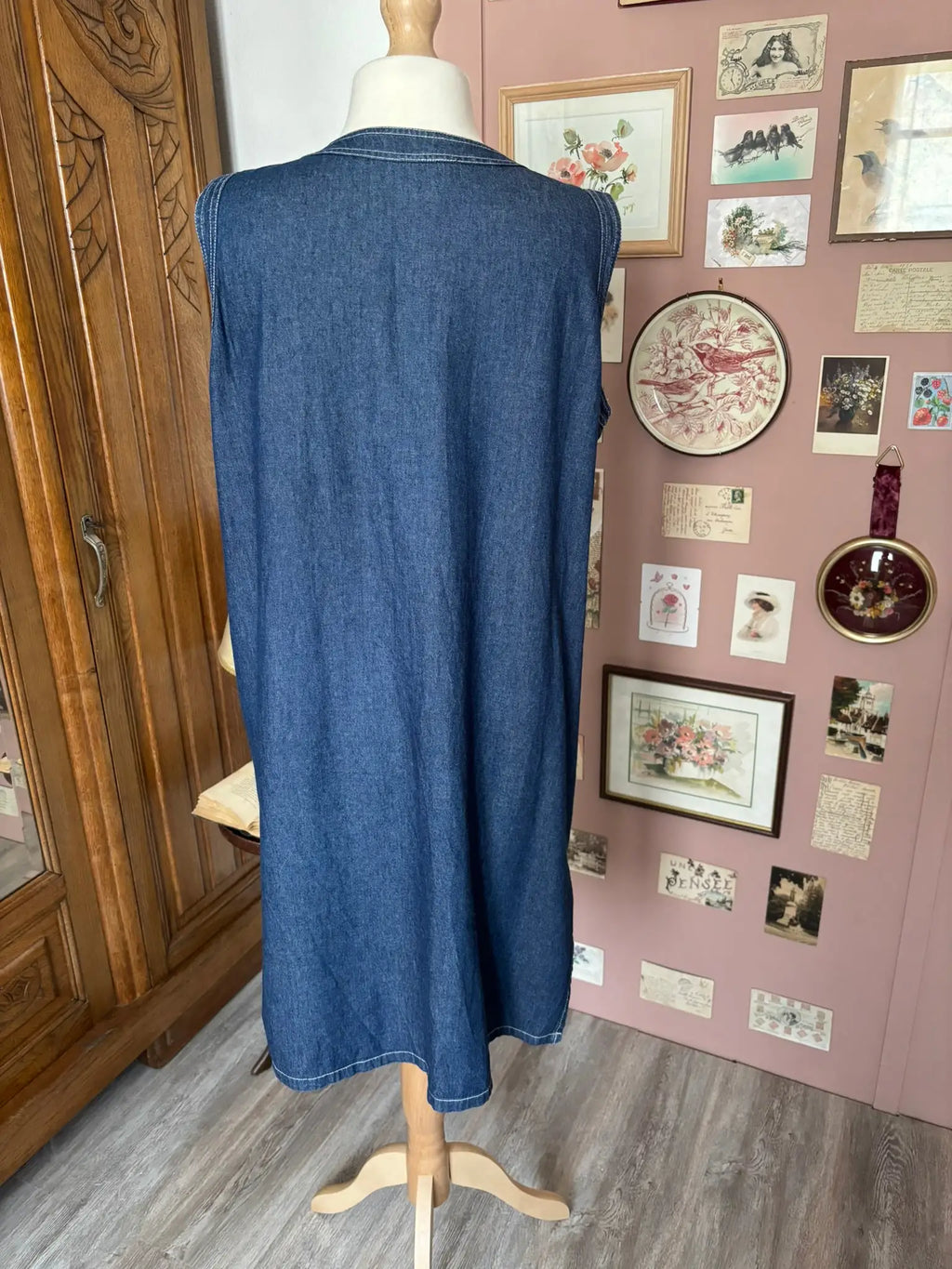 Robe denim sans manches boutonnée – Du 42 au 46 - Vintage années 90