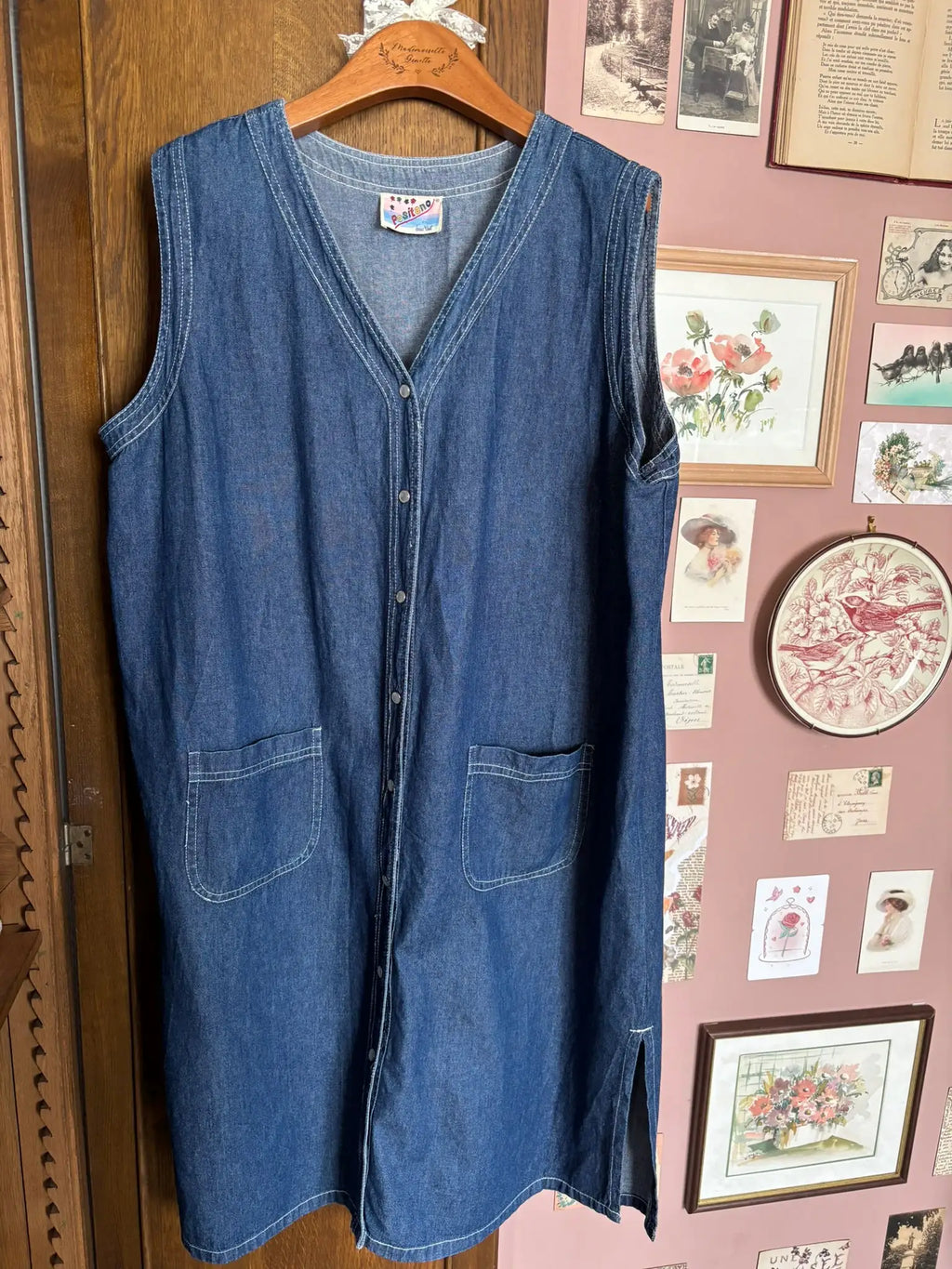 Robe denim sans manches boutonnée – Du 42 au 46 - Vintage années 90