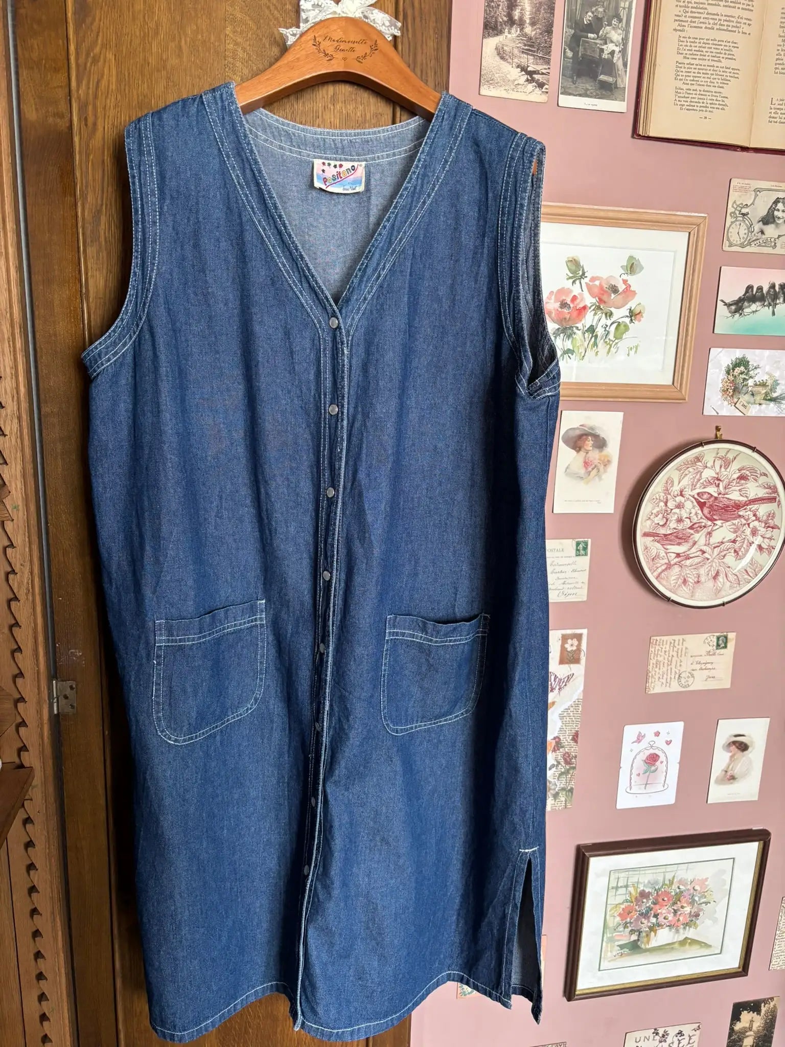 Robe denim sans manches boutonnée – Du 42 au 46 - Vintage années 90