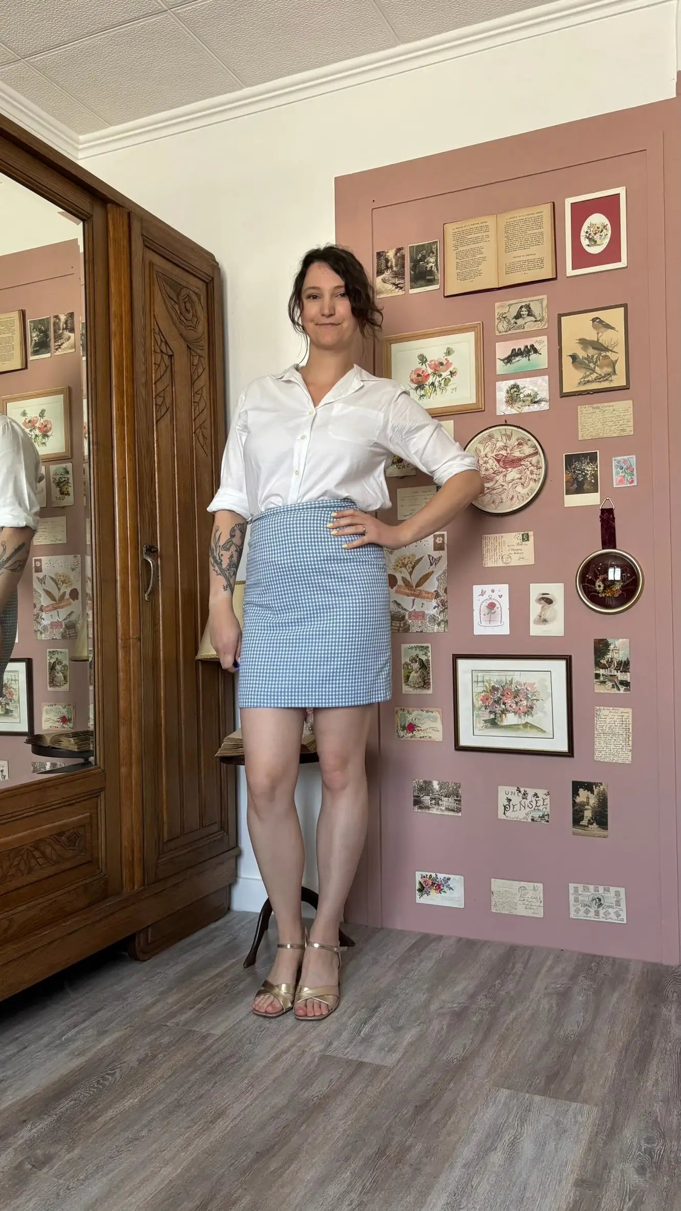 Jupe courte trapèze vichy bleu – T.36 – Vintage années 90
