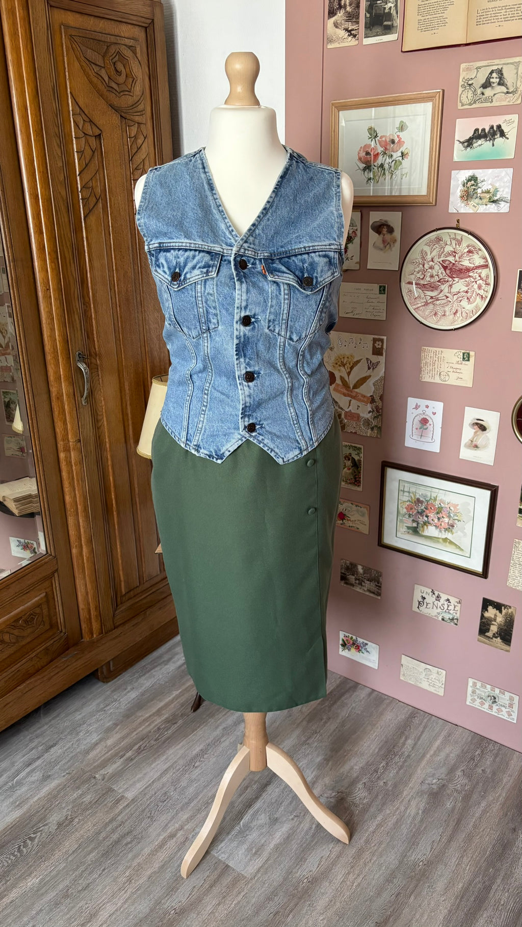Ensemble tailleur kaki – T. 38/40 – Vintage années 90
