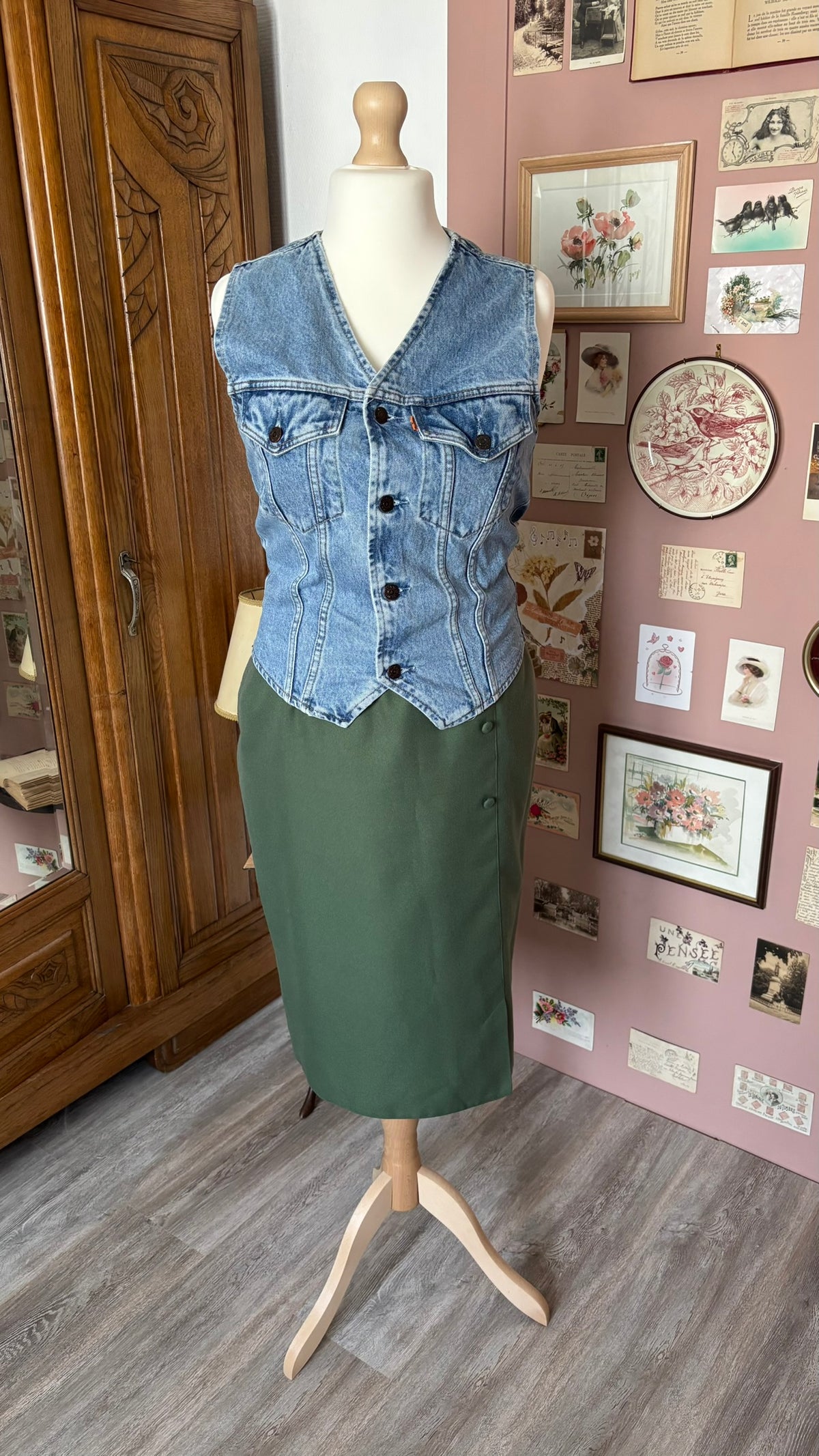 Ensemble tailleur kaki – T. 38/40 – Vintage années 90