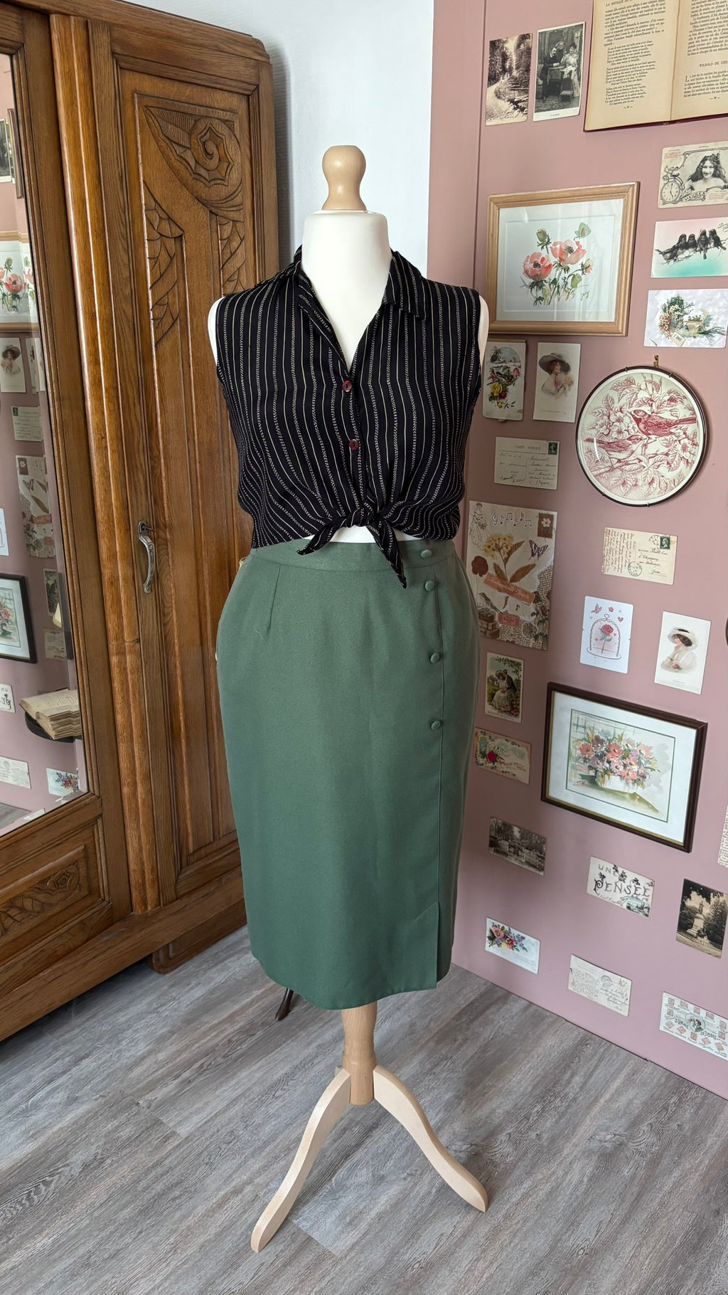 Ensemble tailleur kaki – T. 38/40 – Vintage années 90