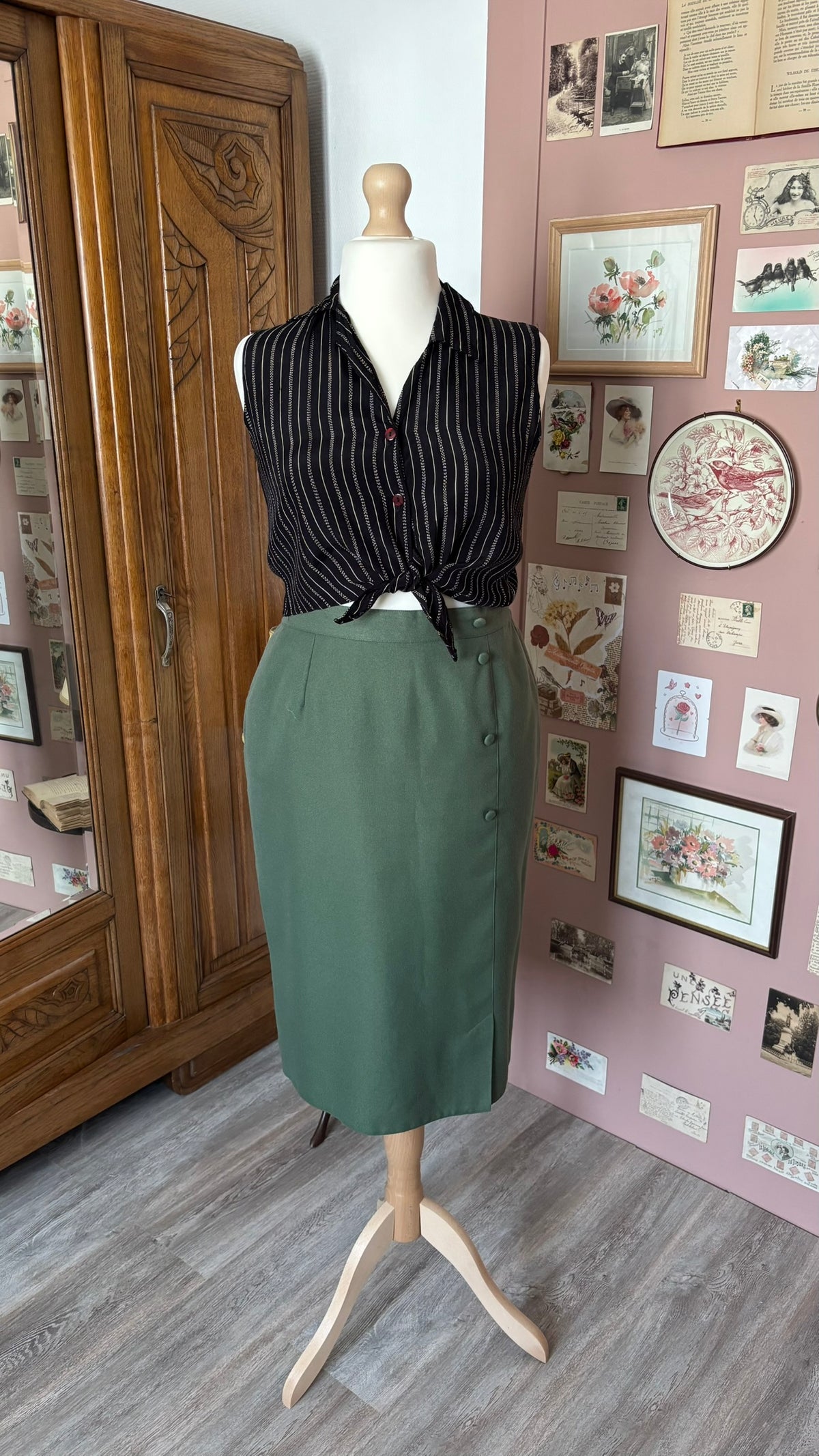 Ensemble tailleur kaki – T. 38/40 – Vintage années 90