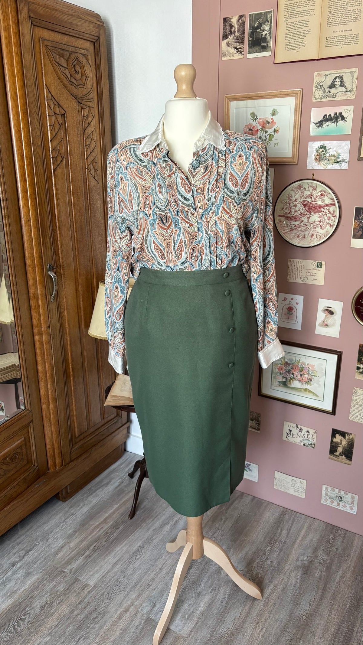 Ensemble tailleur kaki – T. 38/40 – Vintage années 90