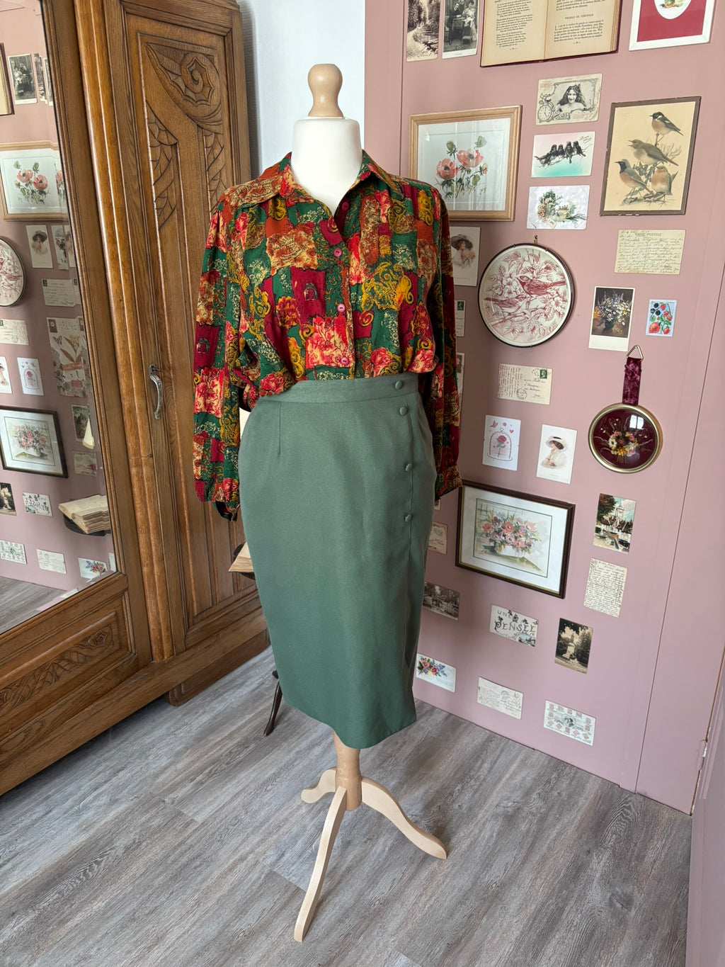 Ensemble tailleur kaki – T. 38/40 – Vintage années 90