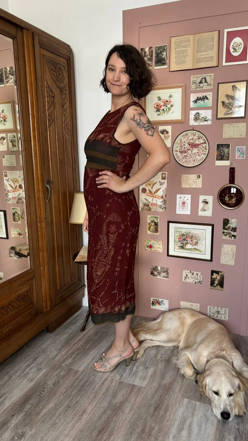 Burgundy long dress with paisley print – Ishwar – Size 8/10 - 90s/2000s Vintage