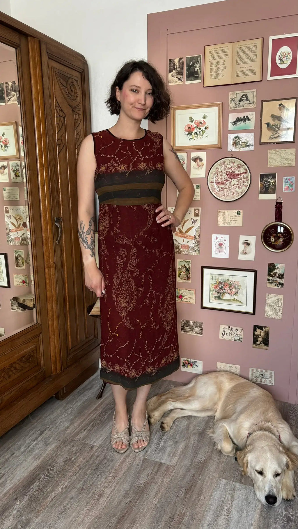 Burgundy long dress with paisley print – Ishwar – Size 8/10 - 90s/2000s Vintage