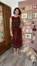 Burgundy long dress with paisley print – Ishwar – Size 8/10 - 90s/2000s Vintage