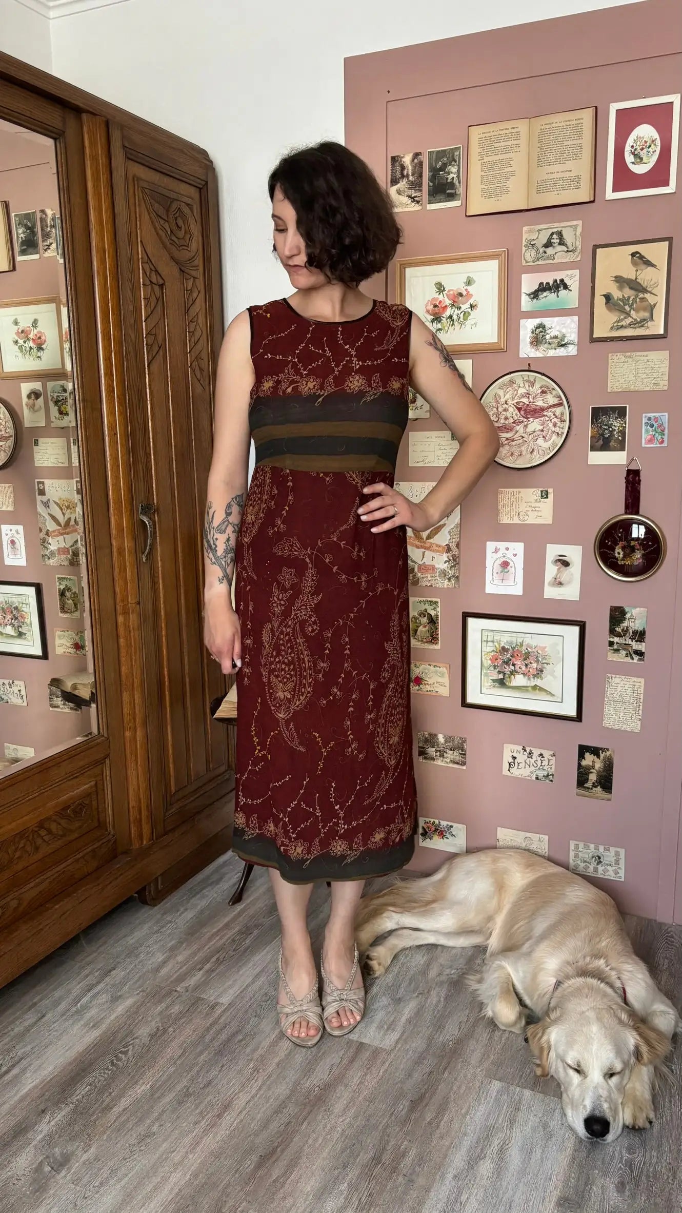 Robe longue bordeaux à imprimé cachemire – Ishwar – T.36/38 - Vintage années 90/2000