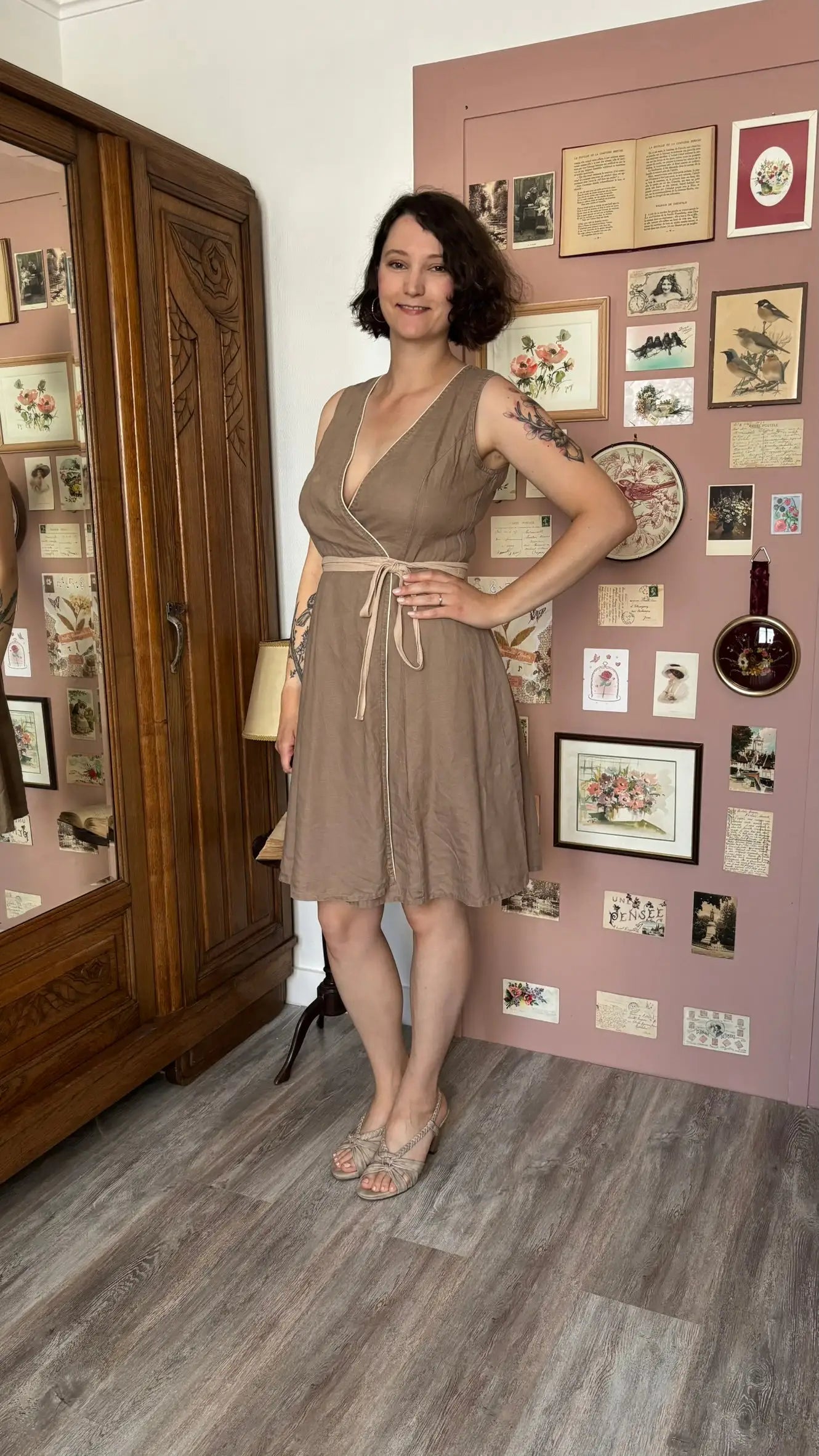 Robe portefeuille en lin camel – T.38/40 -Vintage années 90/2000