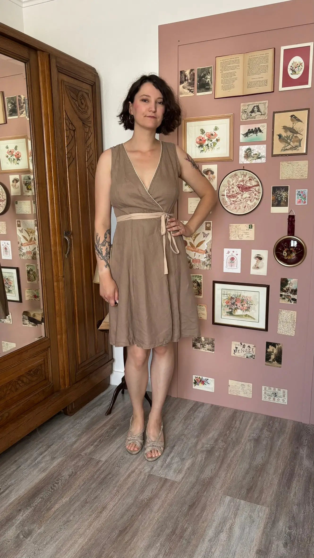 Robe portefeuille en lin camel – T.38/40 -Vintage années 90/2000