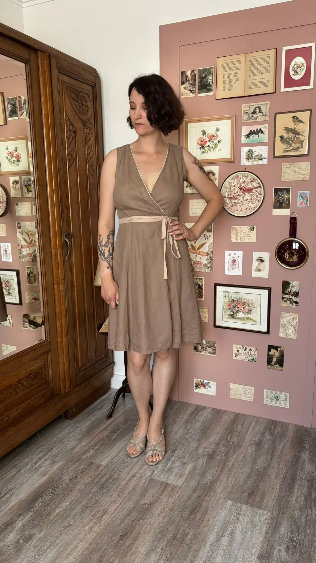 Robe portefeuille en lin camel – T.38/40 -Vintage années 90/2000