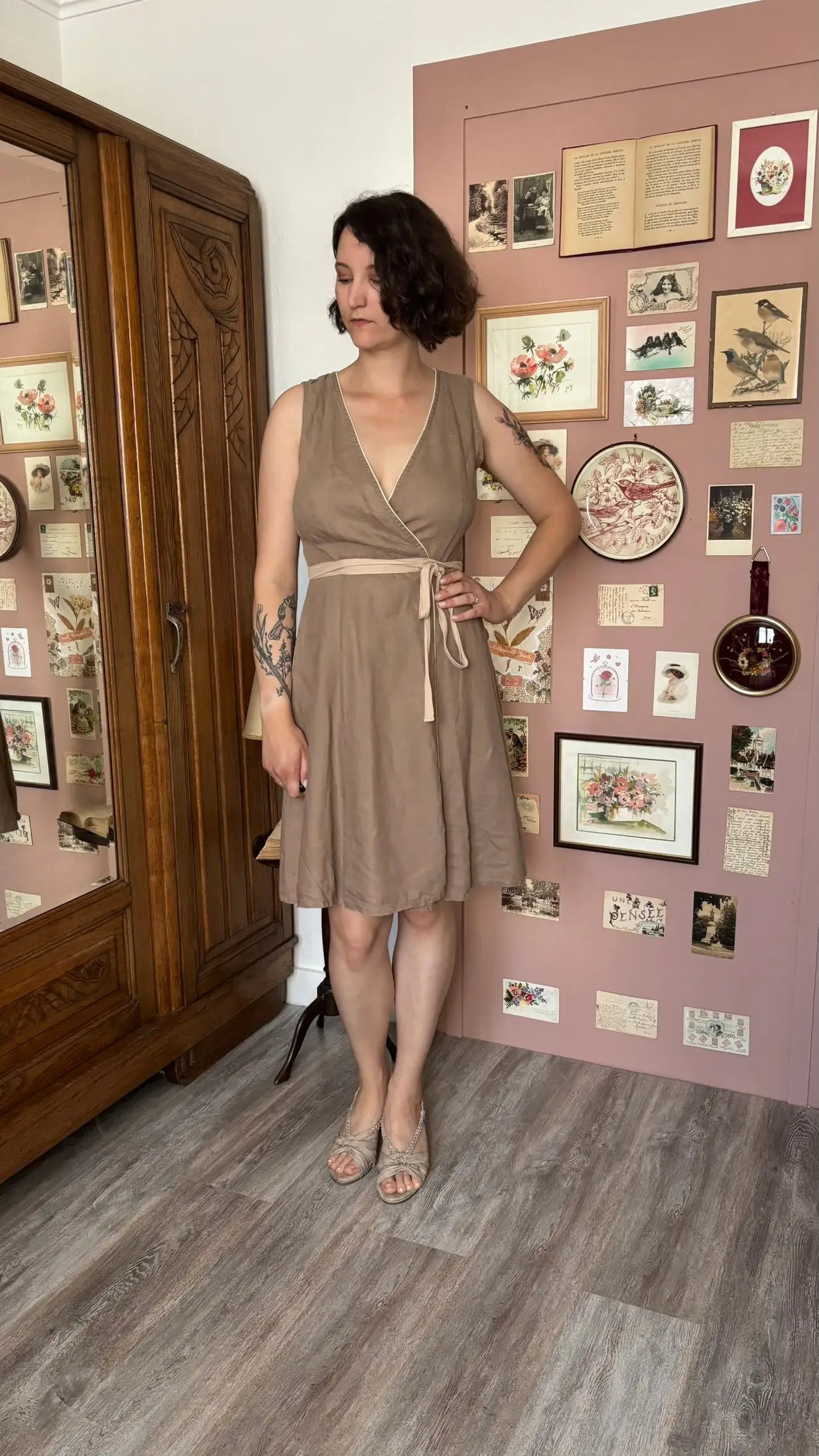 Robe portefeuille en lin camel – T.38/40 -Vintage années 90/2000