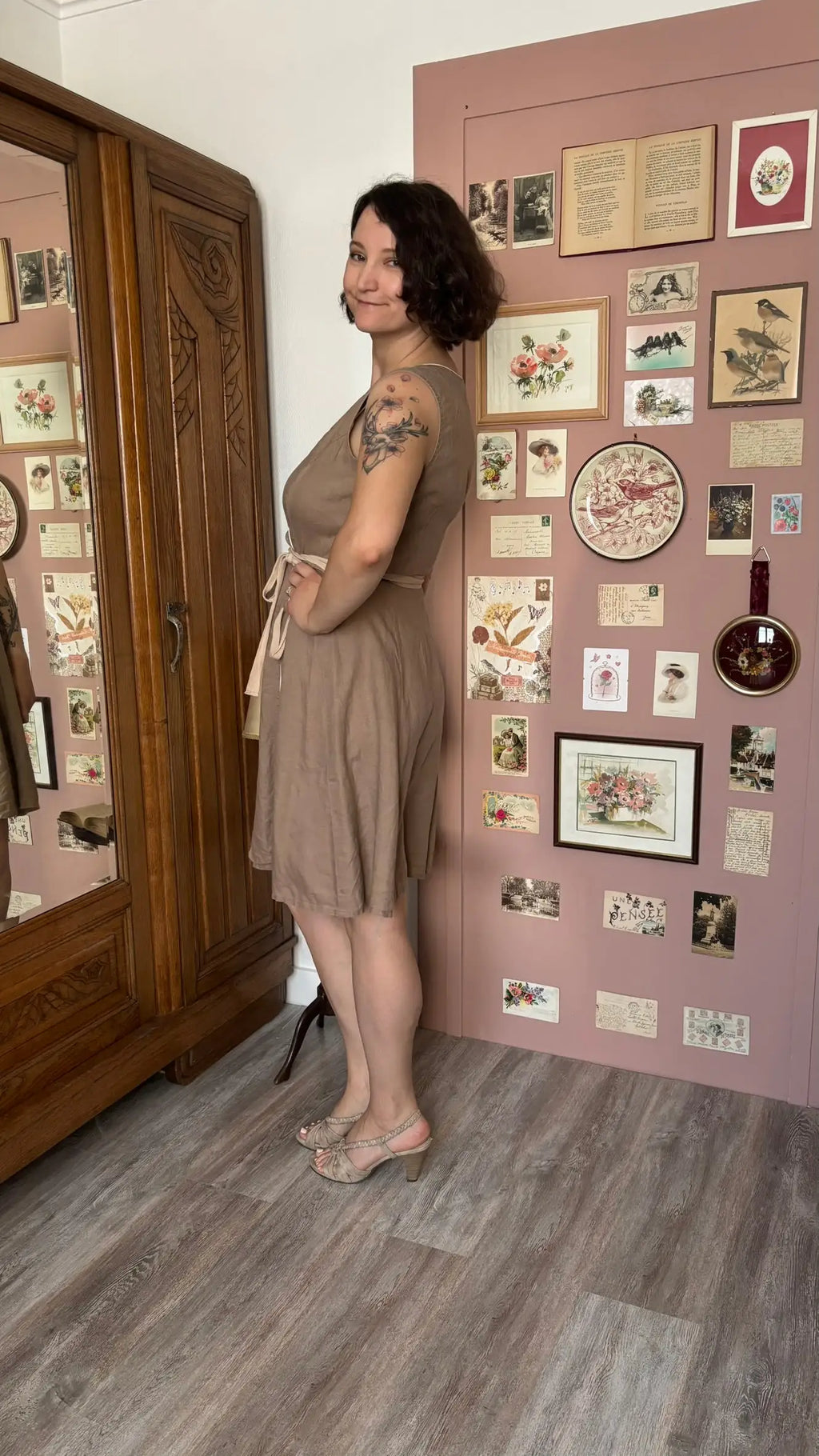 Robe portefeuille en lin camel – T.38/40 -Vintage années 90/2000