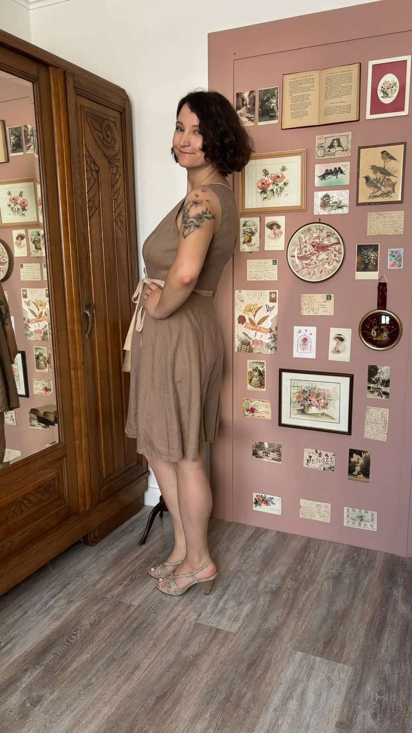 Robe portefeuille en lin camel – T.38/40 -Vintage années 90/2000