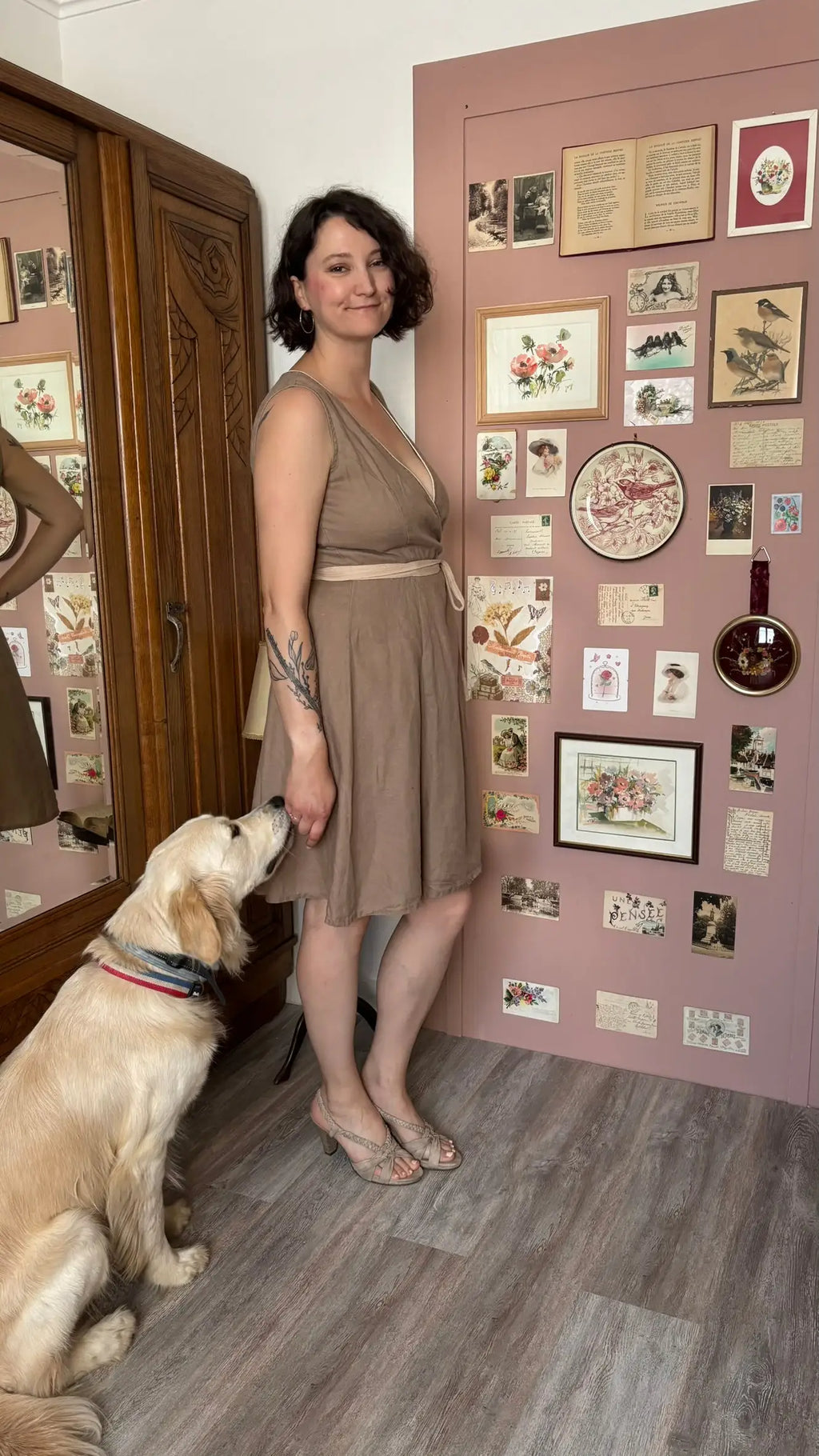 Robe portefeuille en lin camel – T.38/40 -Vintage années 90/2000