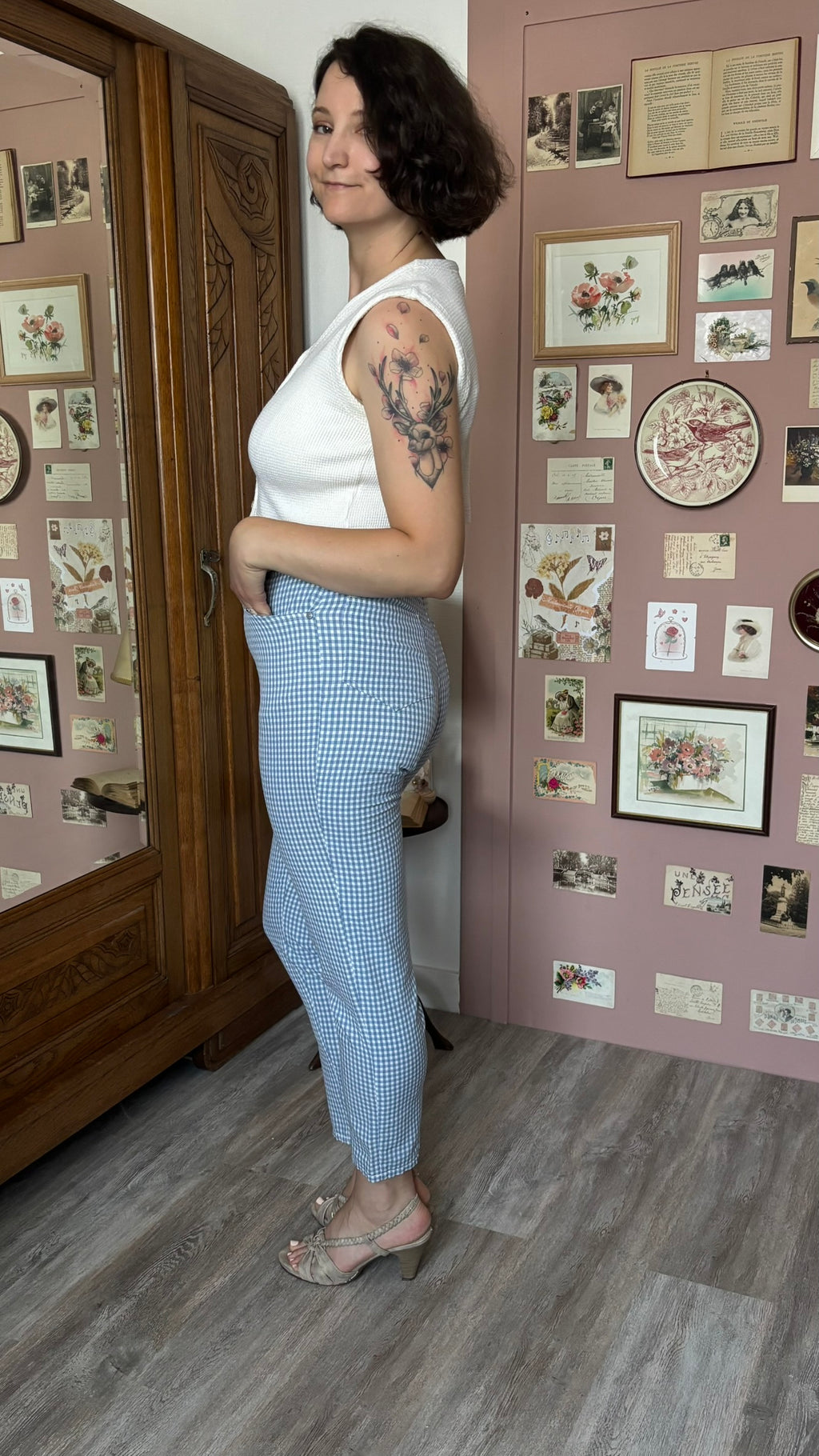 Pantalon vichy bleu ciel – T.36 - Vintage années 90