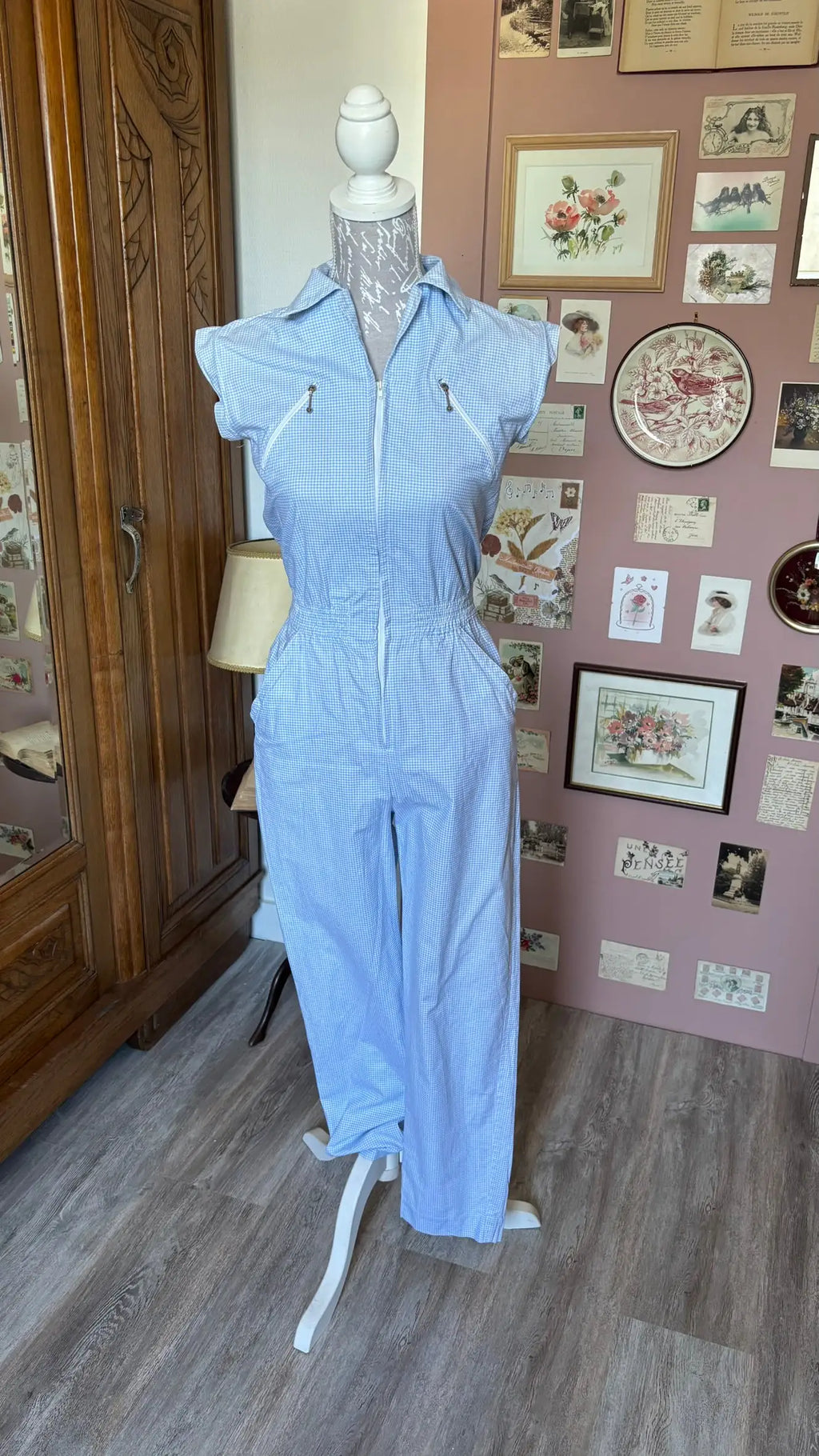 Combinaison vichy bleu ciel – T.34 - Vintage années 80