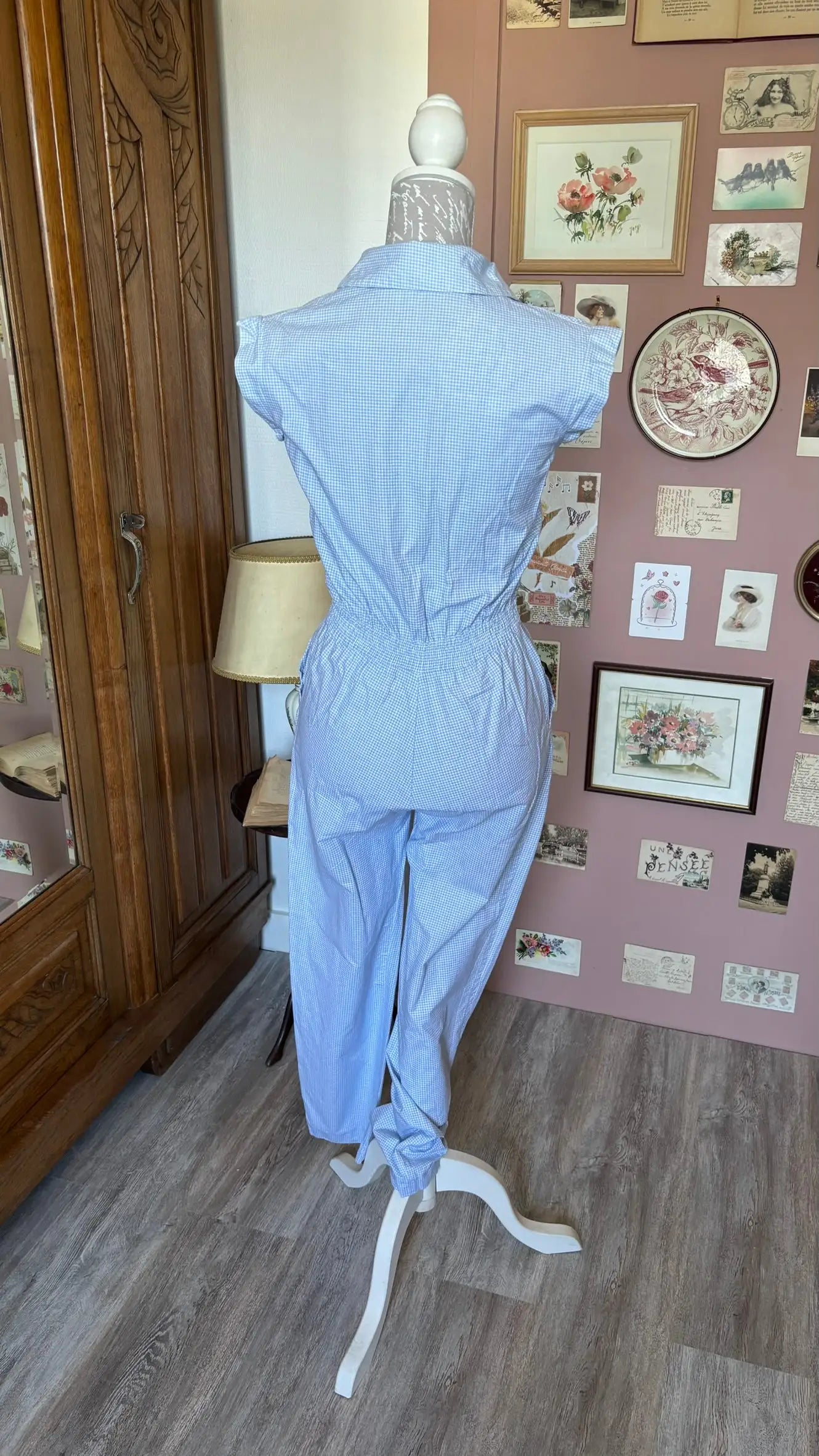Combinaison vichy bleu ciel – T.34 - Vintage années 80