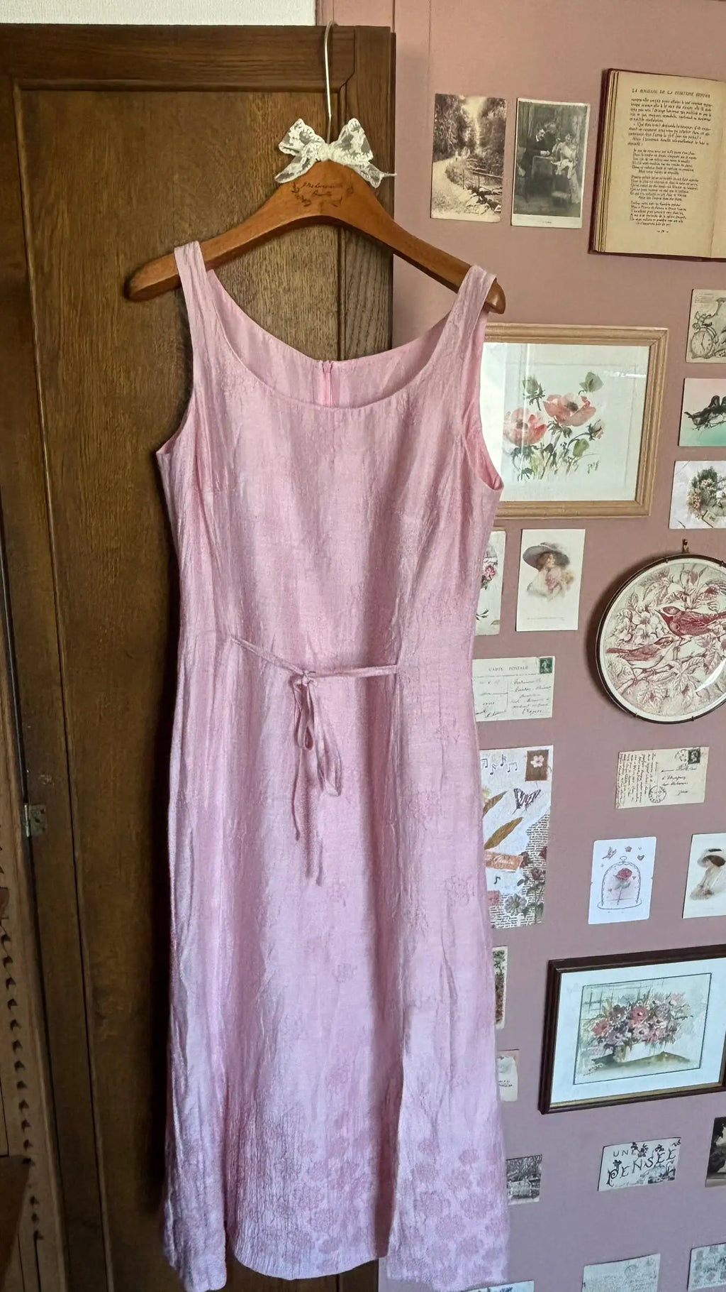 Robe longue rose poudré brodée – Antonelle –T.34/36-  Vintage années 90/2000