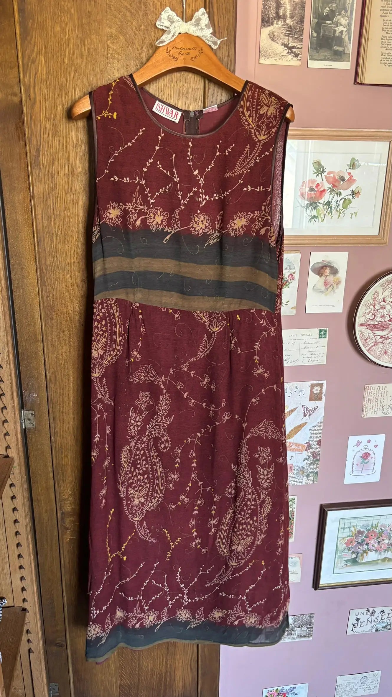 Robe longue bordeaux à imprimé cachemire – Ishwar – T.36/38 - Vintage années 90/2000
