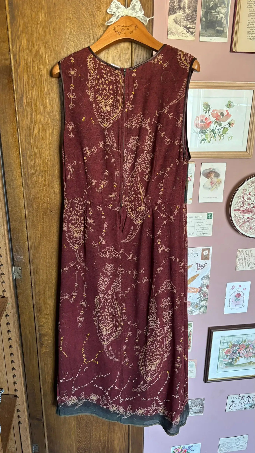 Burgundy long dress with paisley print – Ishwar – Size 8/10 - 90s/2000s Vintage