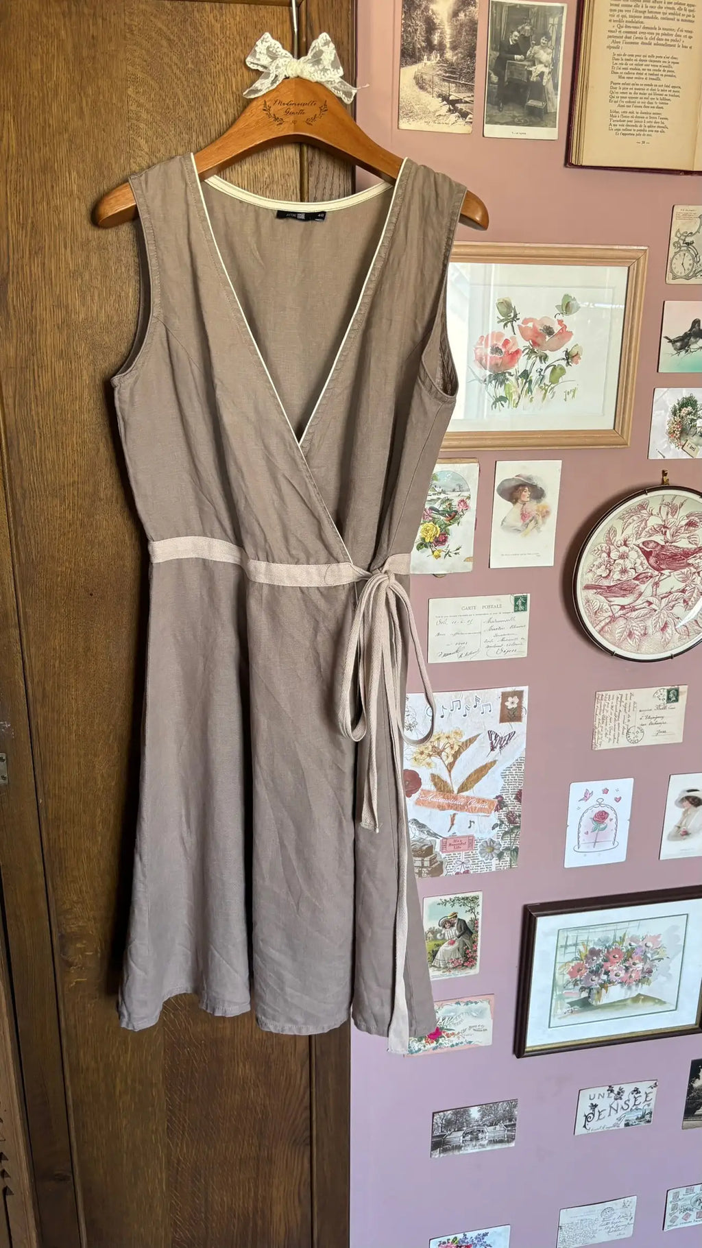 Robe portefeuille en lin camel – T.38/40 -Vintage années 90/2000