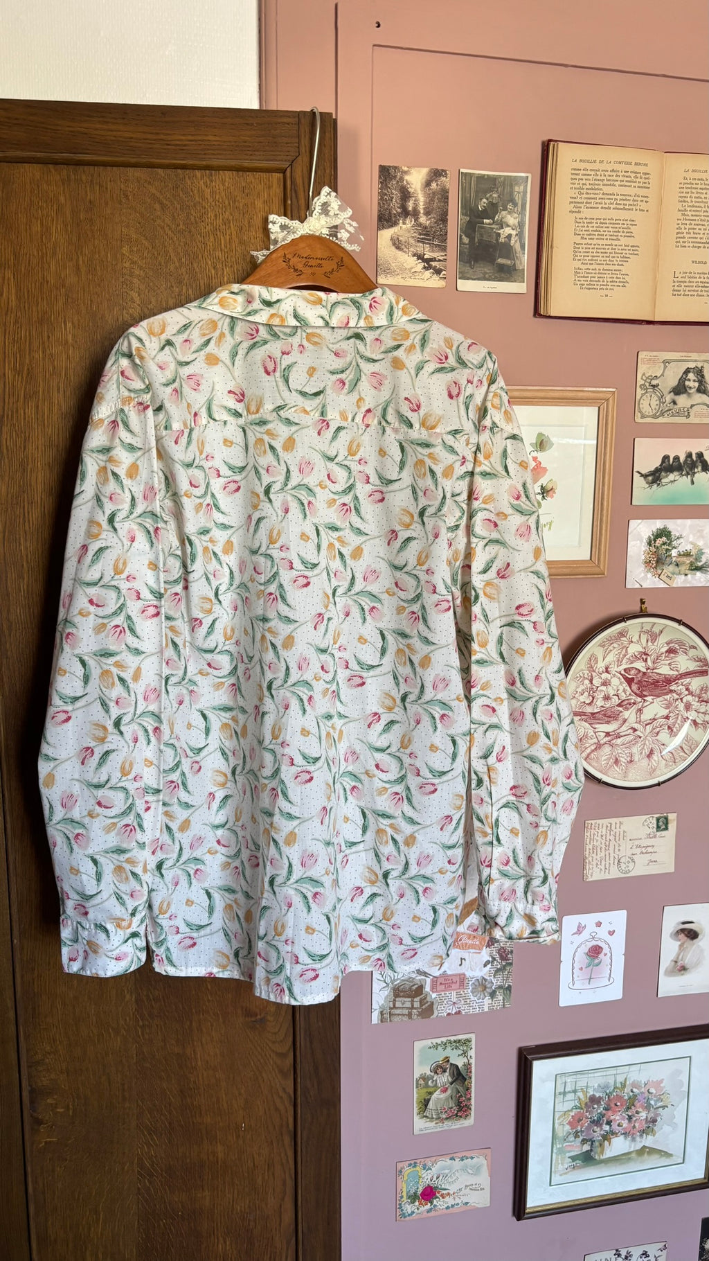 Chemise fleurie blanche tulipes – T.44/46 – Vintage années 90