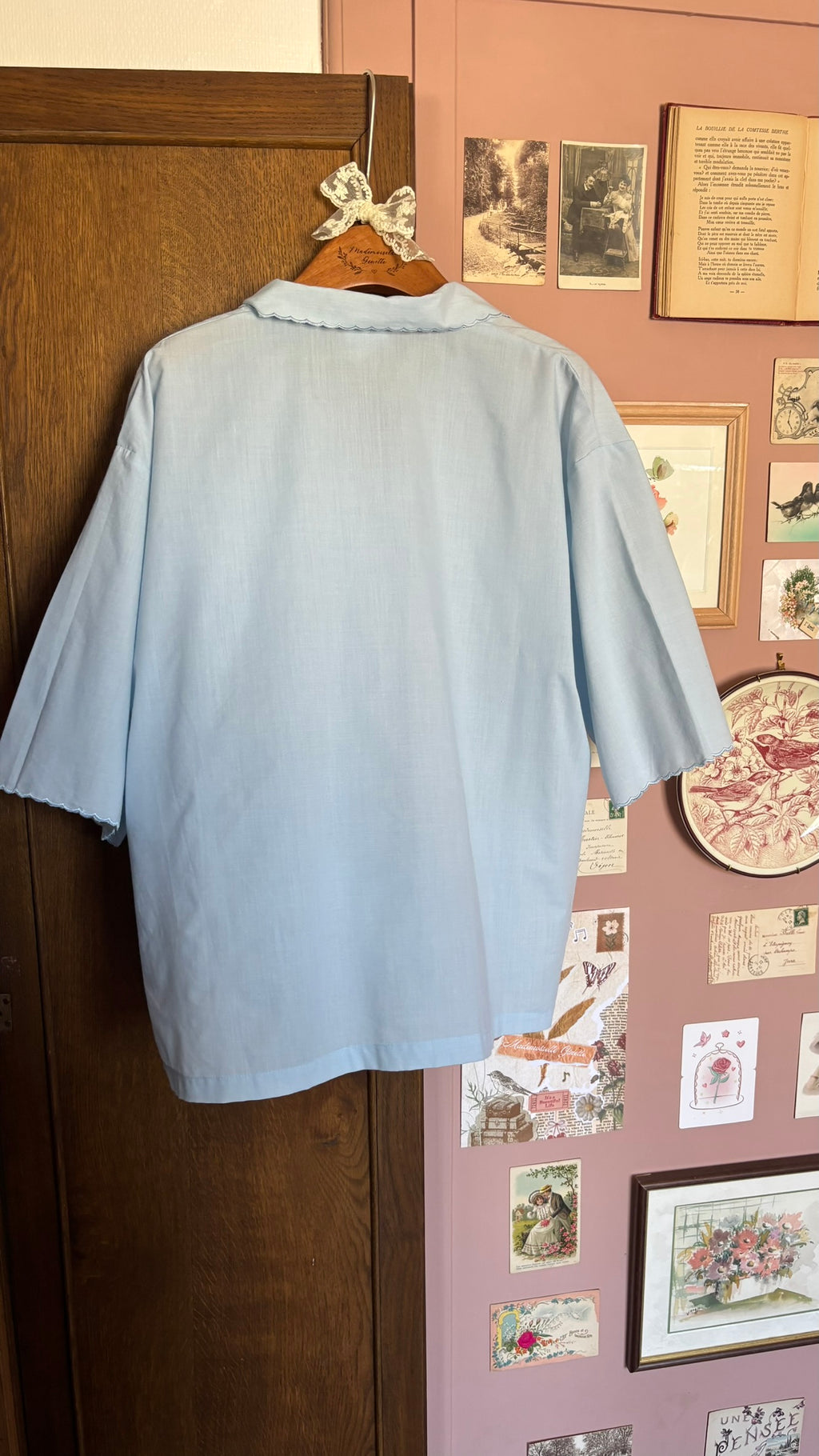 Chemisier bleu ciel brodé –  T.46/48 - Vintage années 90/2000