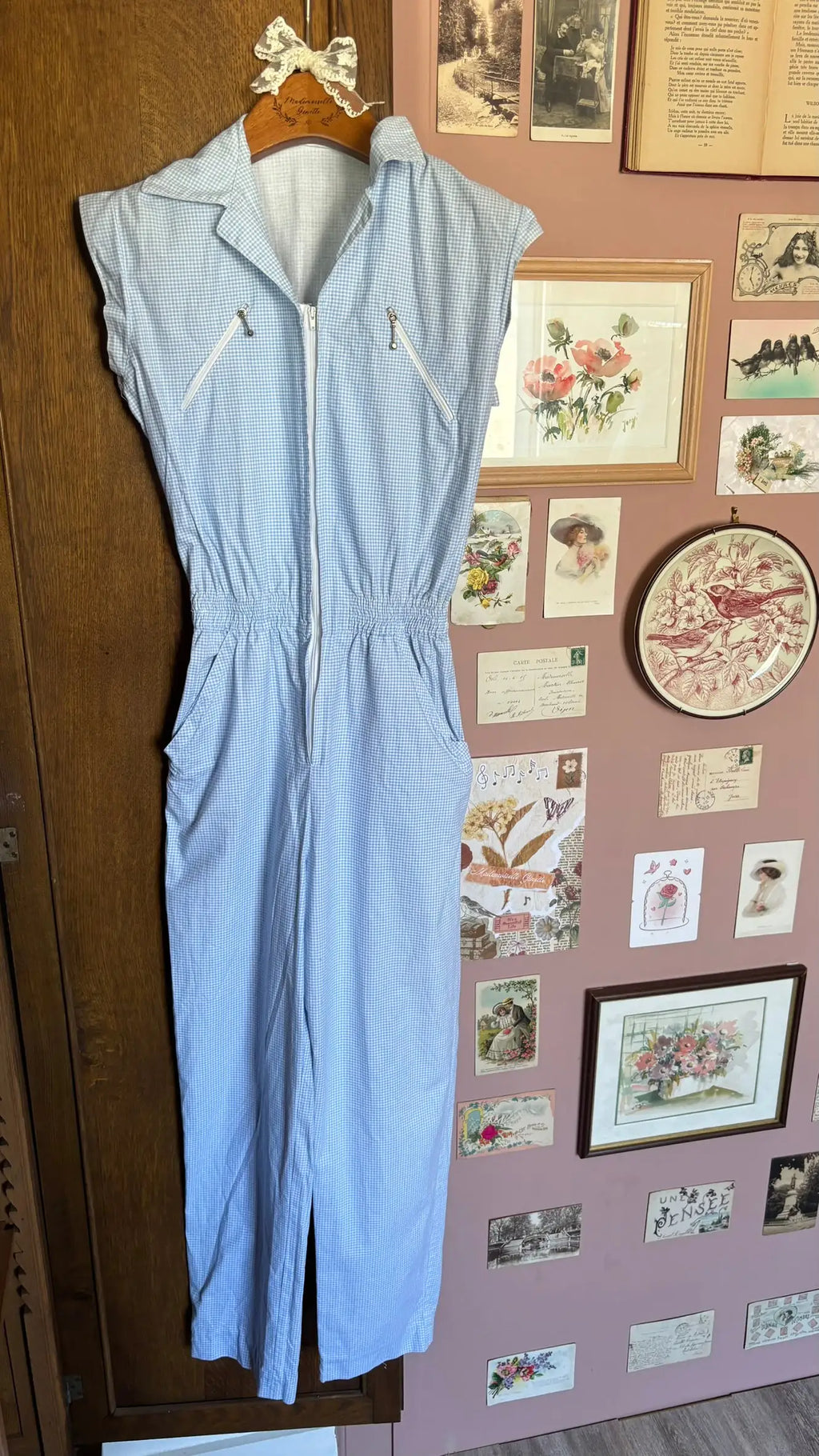 Combinaison vichy bleu ciel – T.34 - Vintage années 80